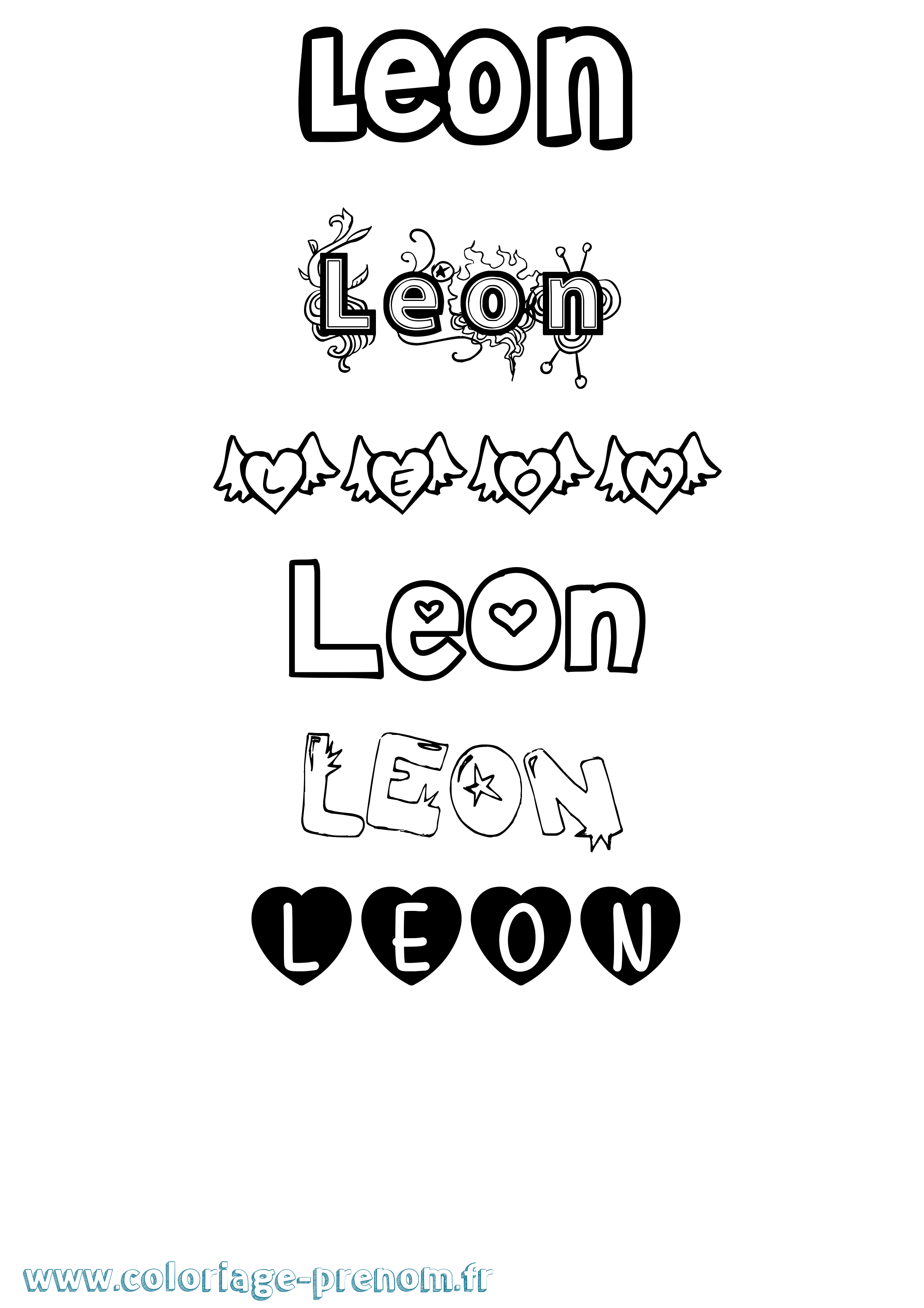 Coloriage Leon Girly Coloriage prénom Leon Girly