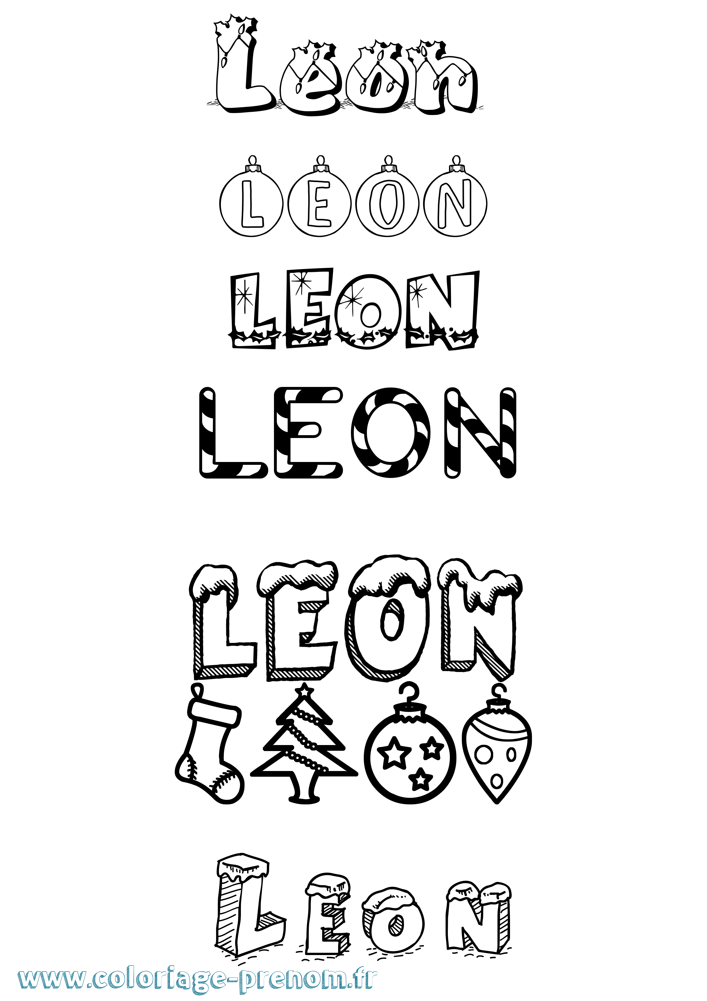 Coloriage prénom Leon Noël