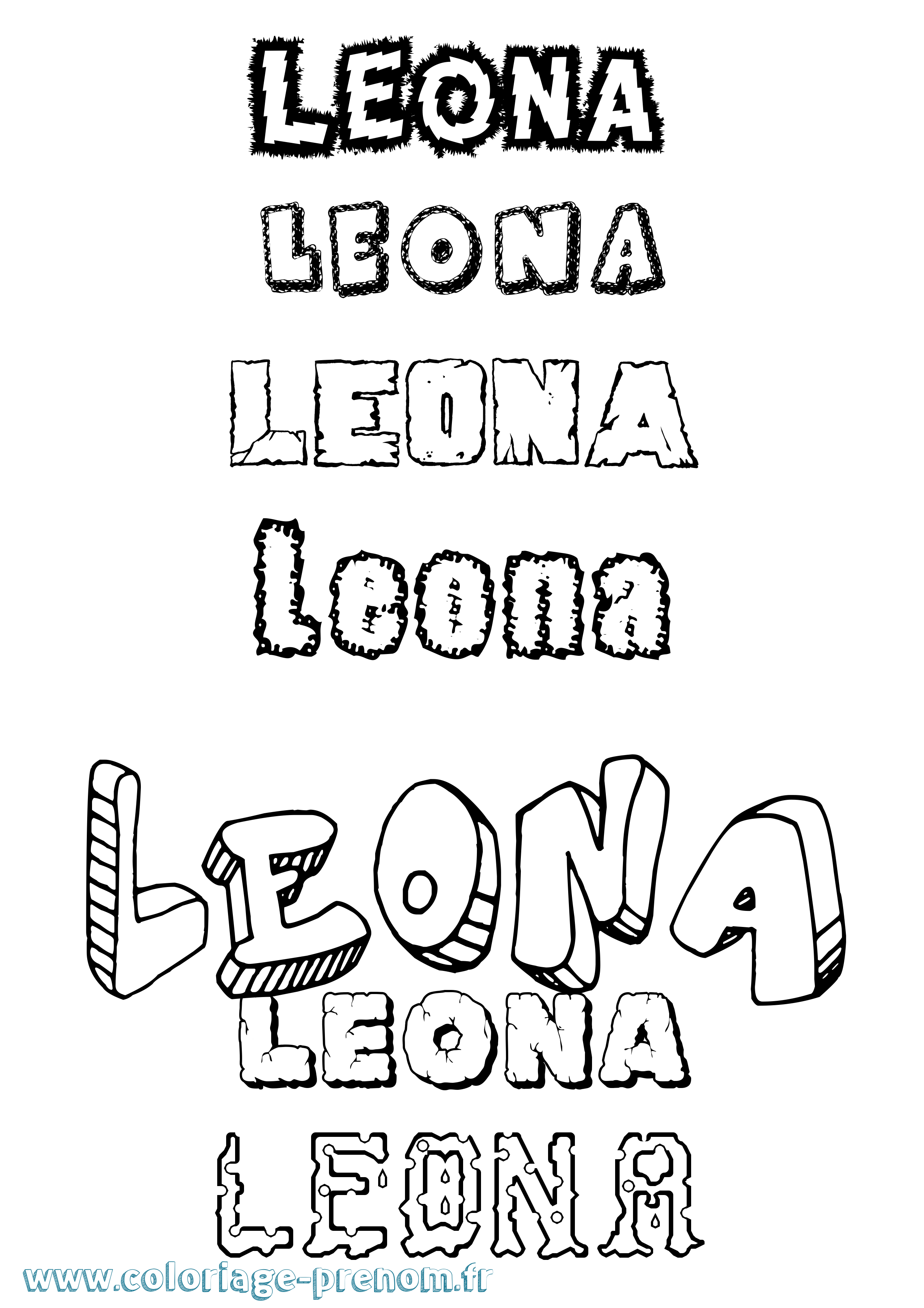 Coloriage Leona Destructuré Coloriage prénom Leona Destructuré
