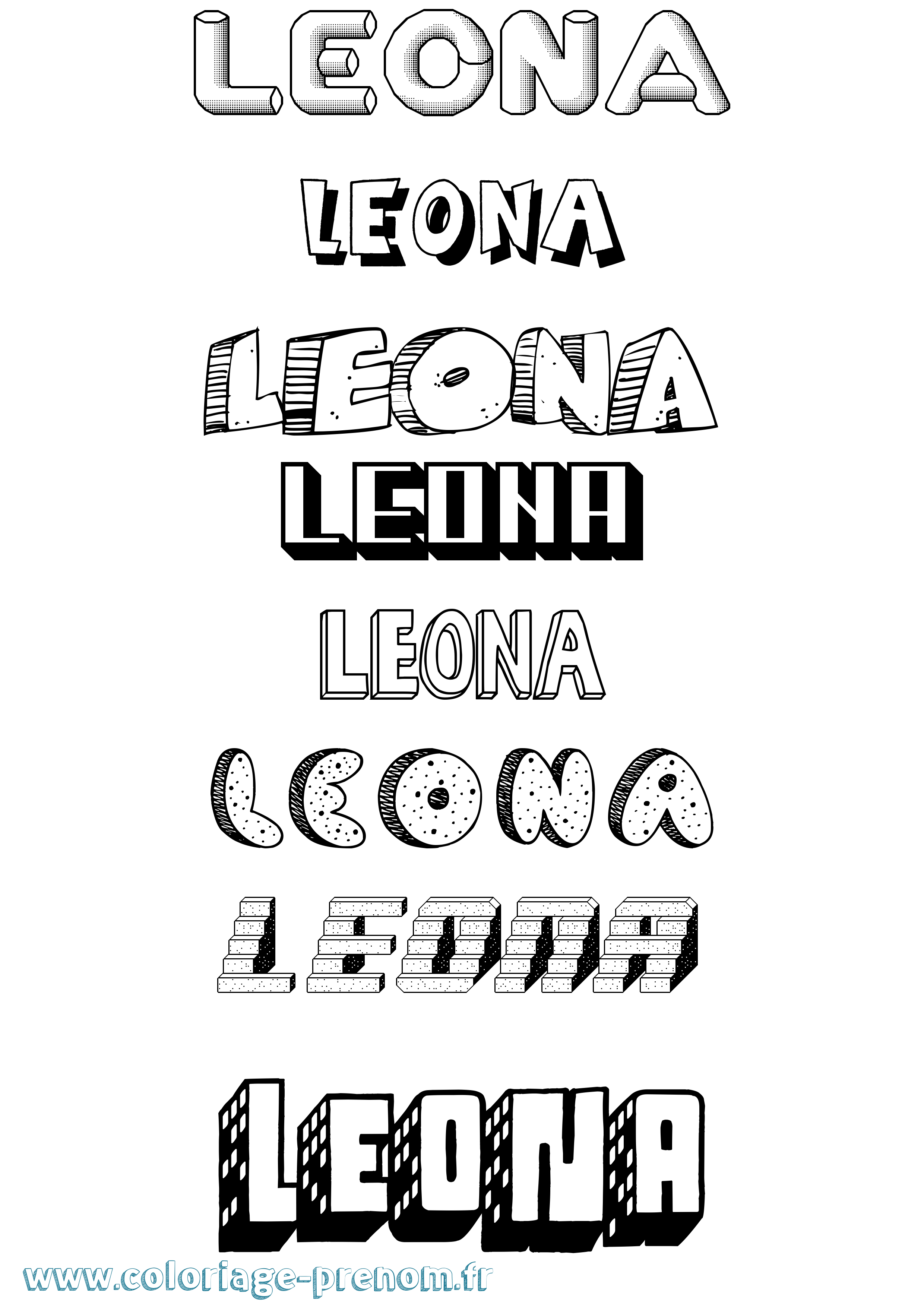 Coloriage Leona Effet 3D Coloriage prénom Leona Effet 3D