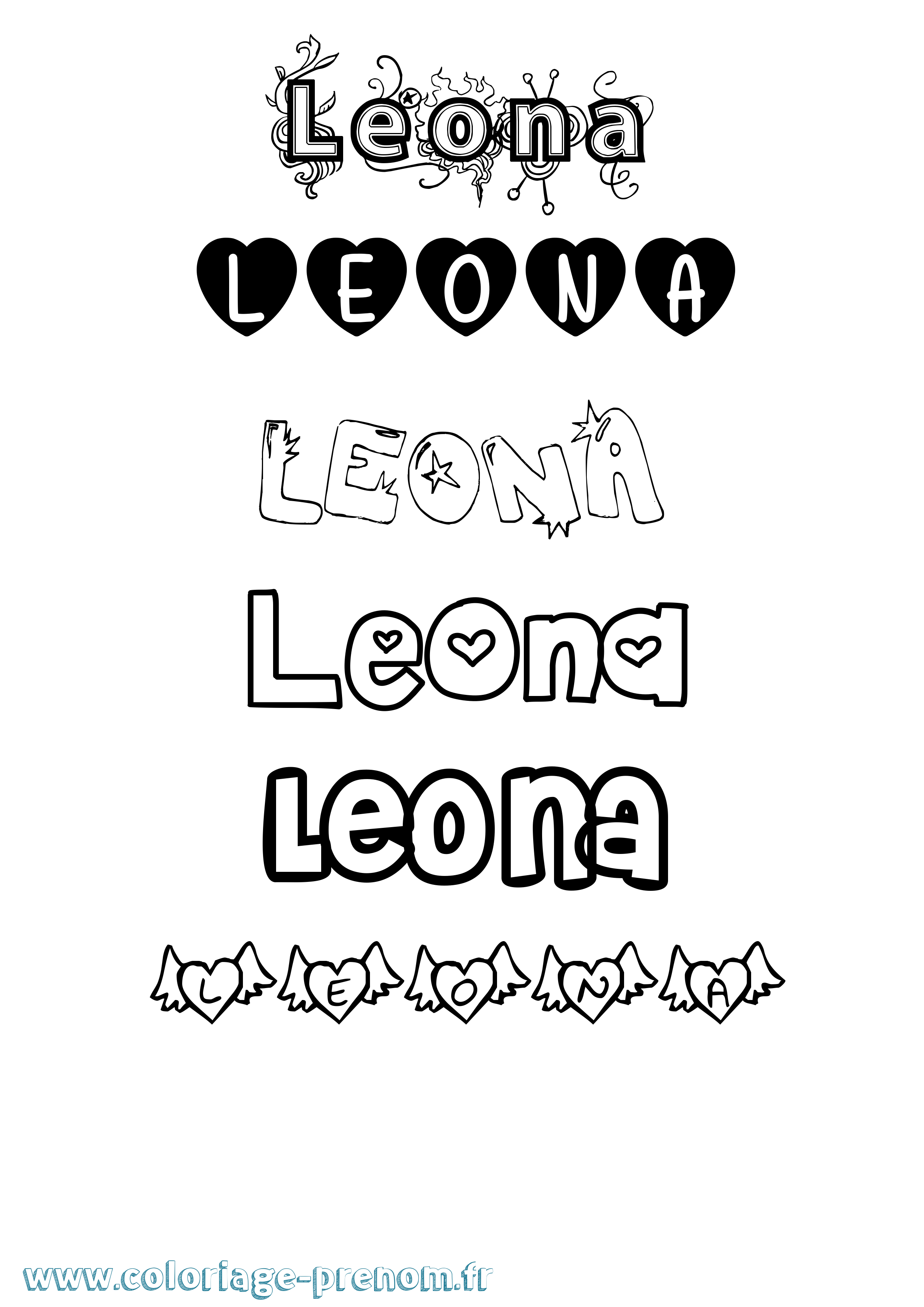 Coloriage Leona Girly Coloriage prénom Leona Girly