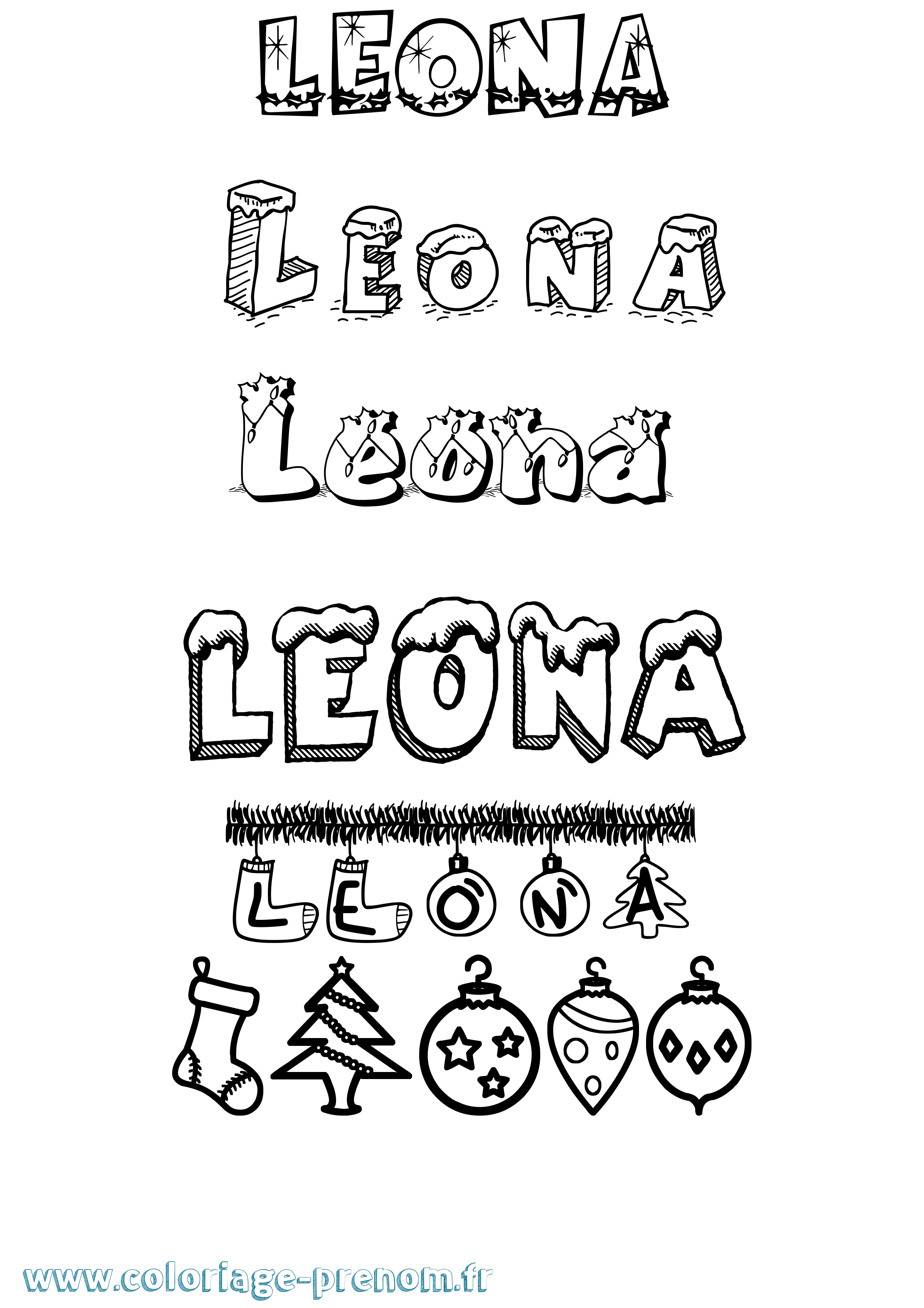 Coloriage Leona Noël Coloriage prénom Leona Noël