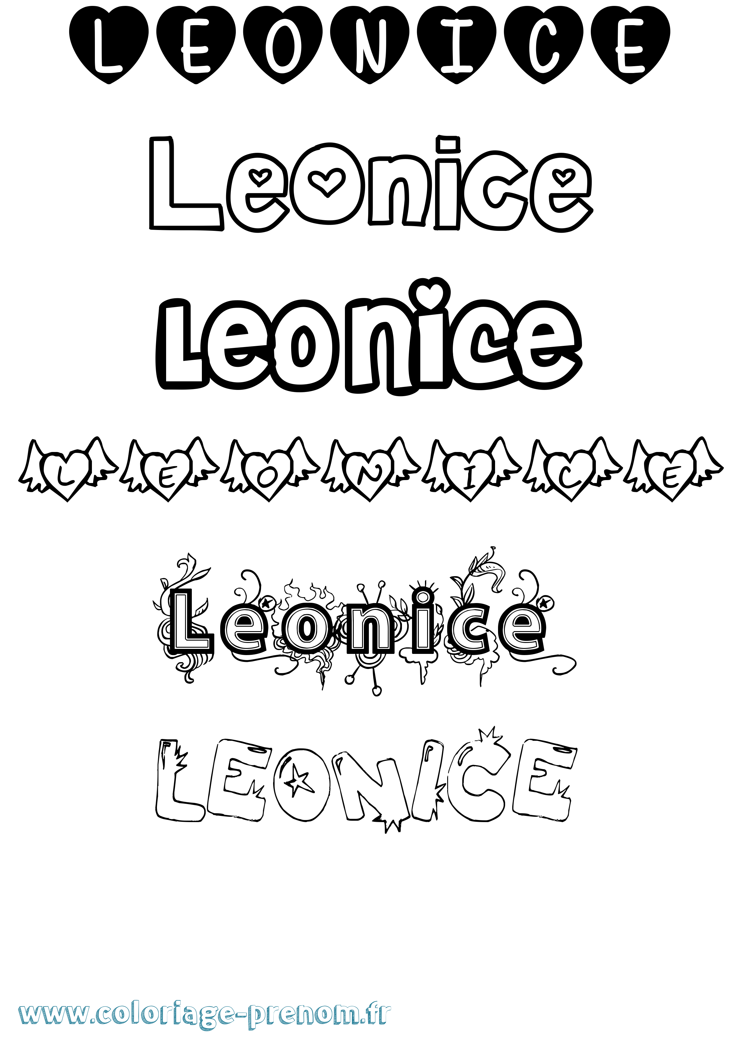 Coloriage prénom Leonice Girly