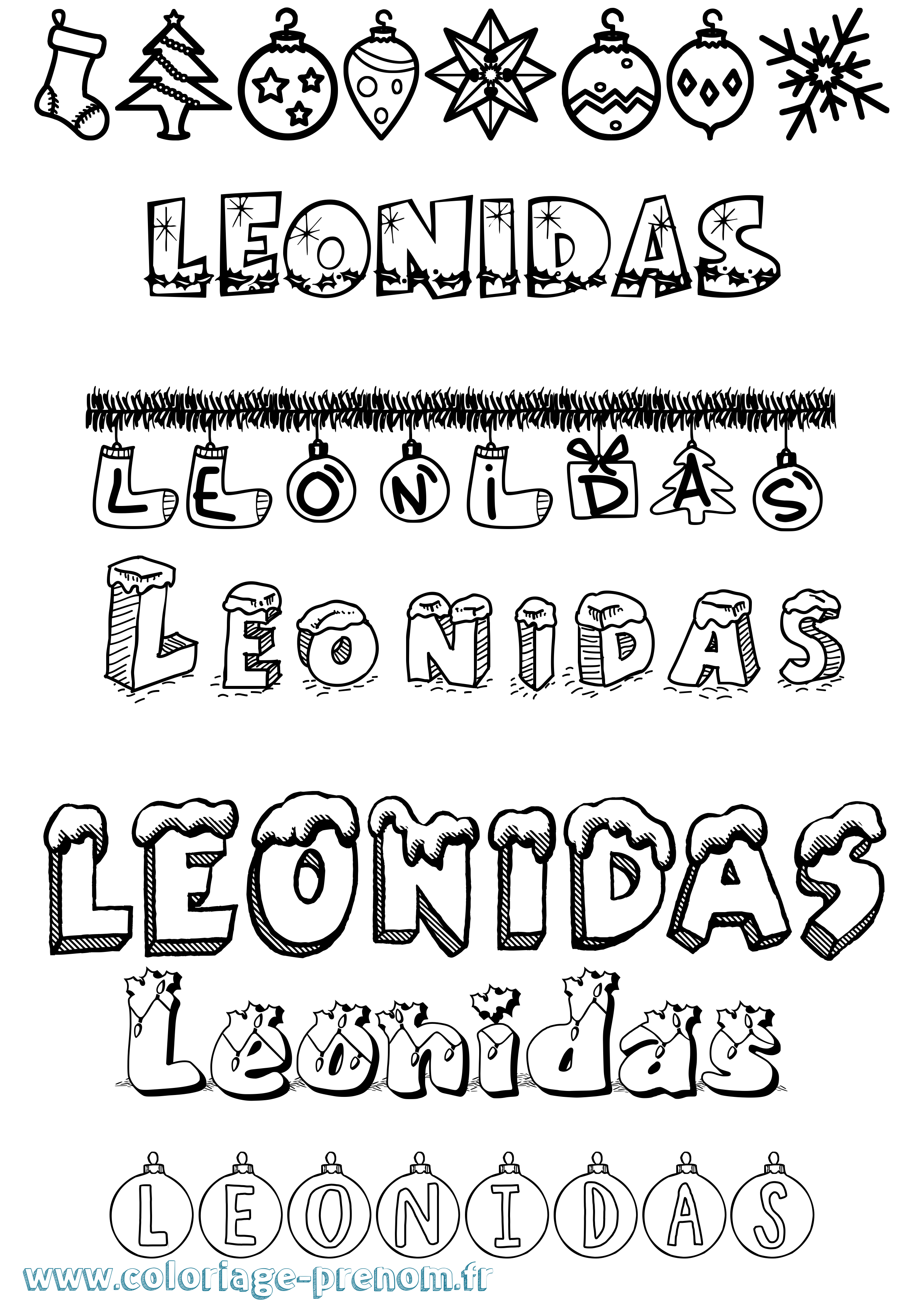 Coloriage Leonidas Noël Coloriage prénom Leonidas Noël