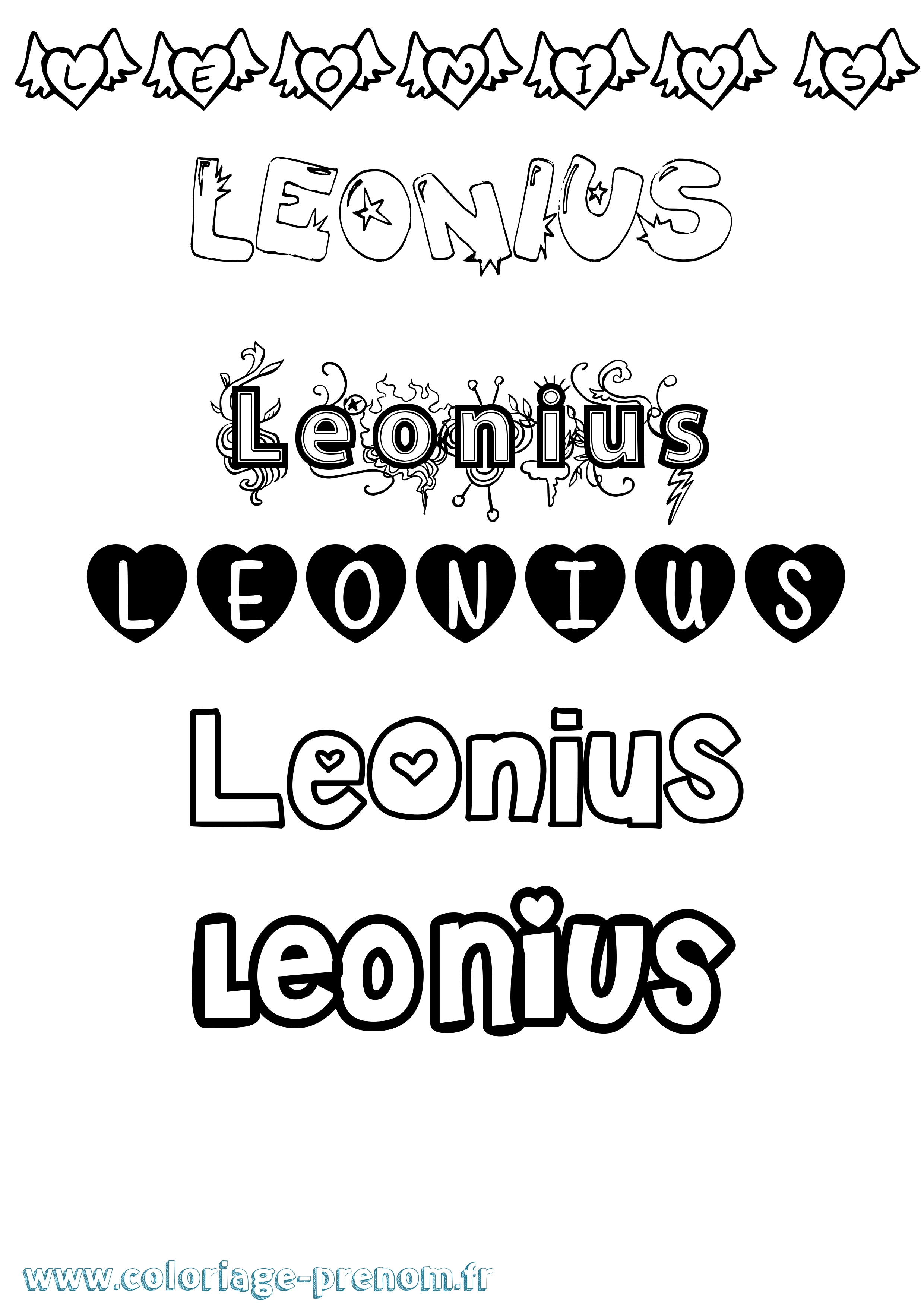 Coloriage prénom Leonius Girly