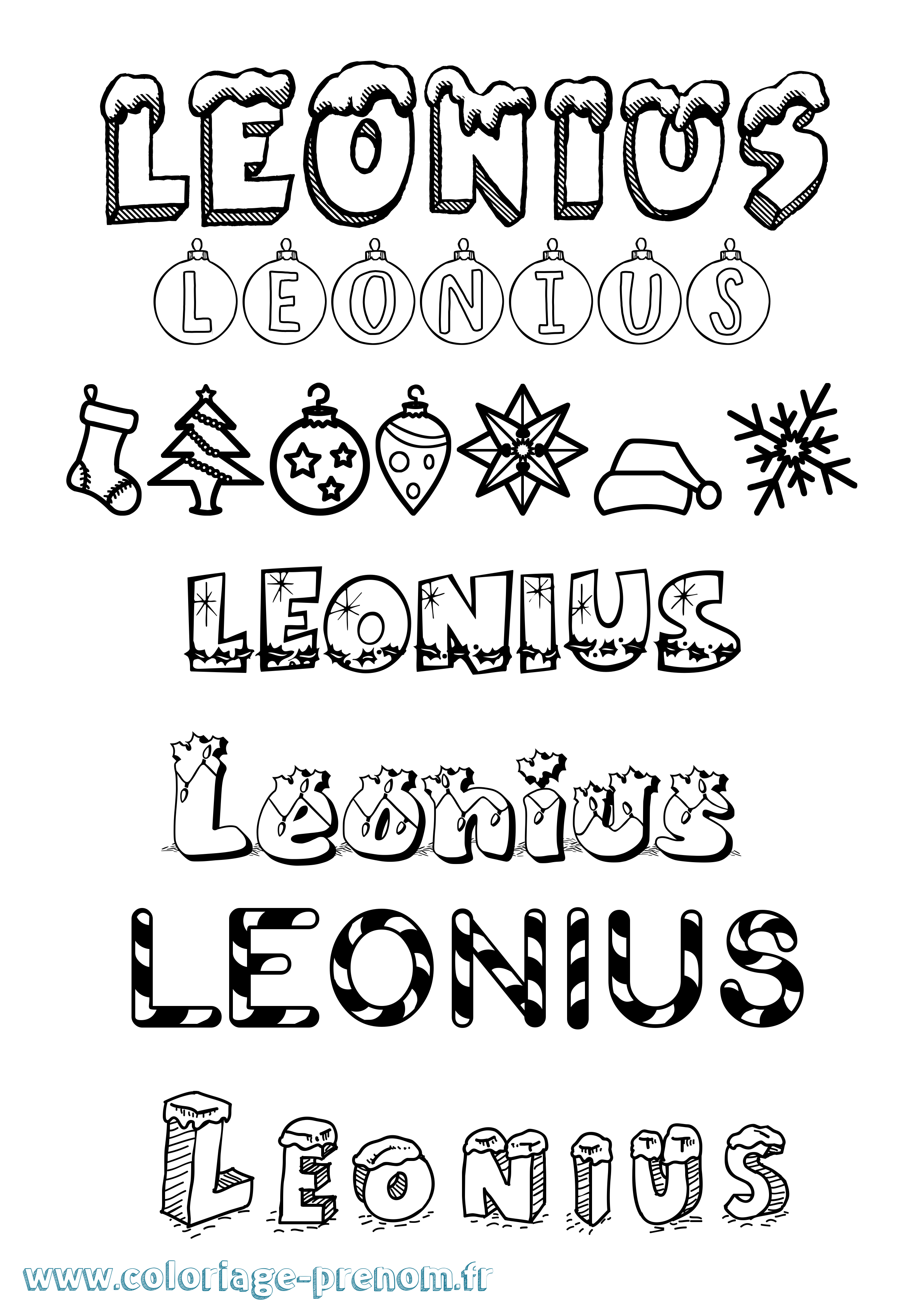 Coloriage prénom Leonius Noël