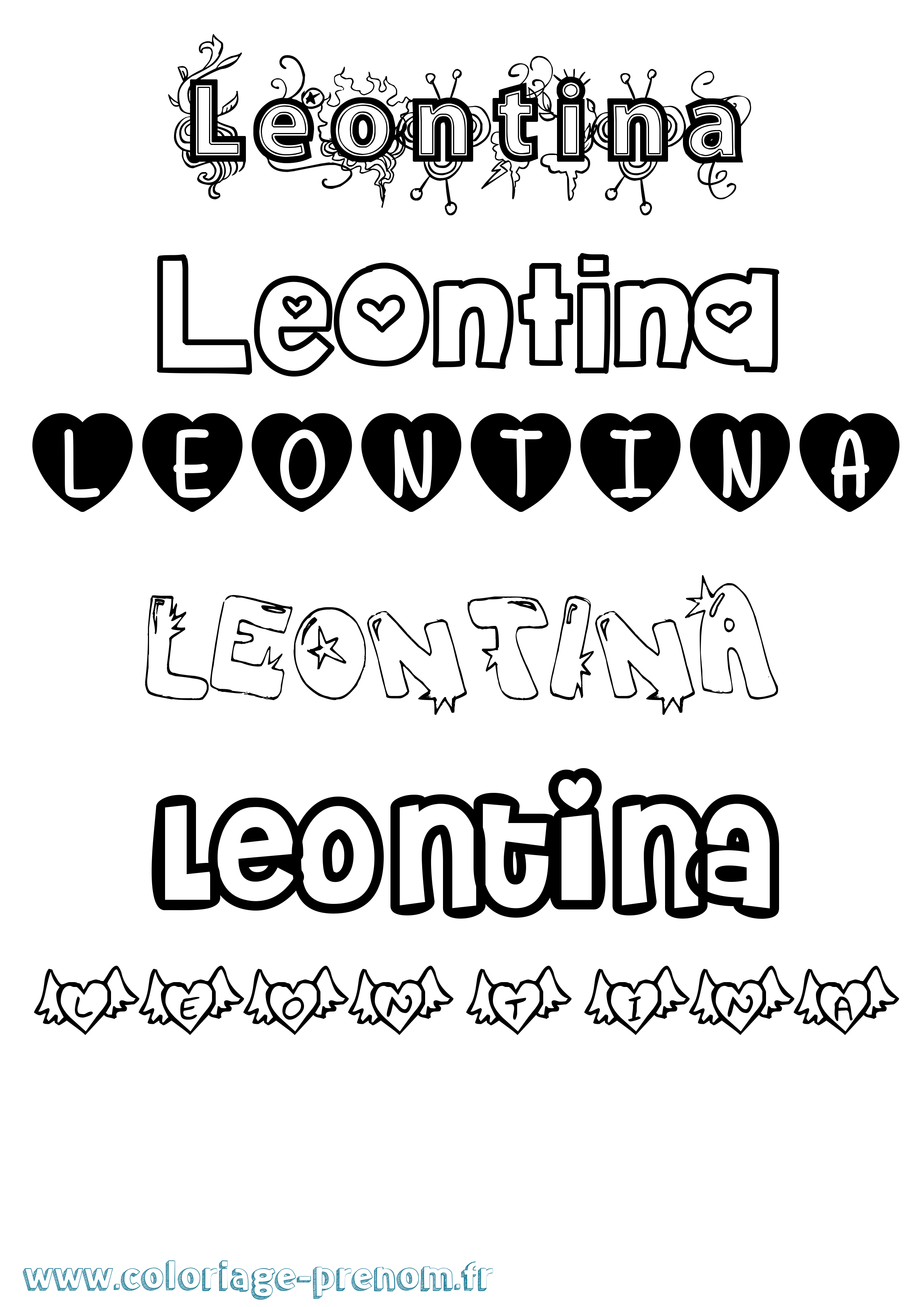 Coloriage Leontina Girly Coloriage prénom Leontina Girly
