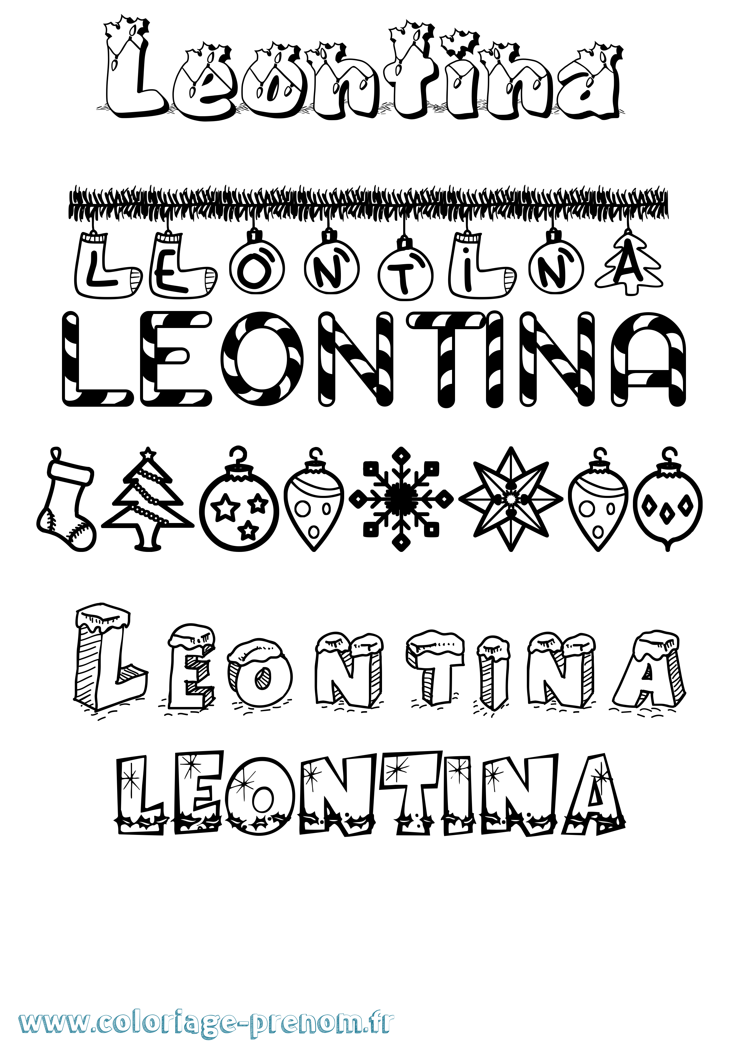Coloriage Leontina Noël Coloriage prénom Leontina Noël