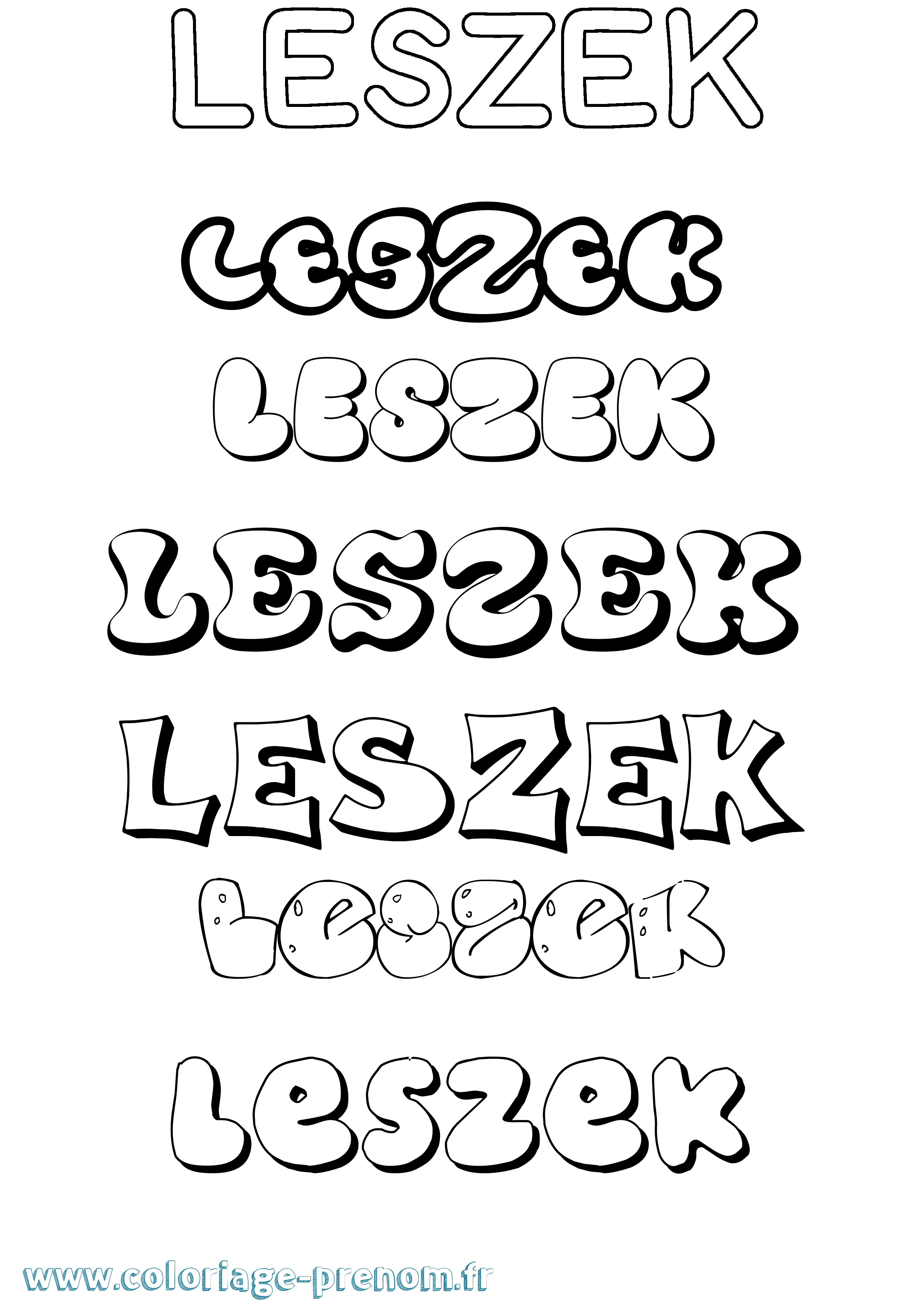 Coloriage prénom Leszek Bubble