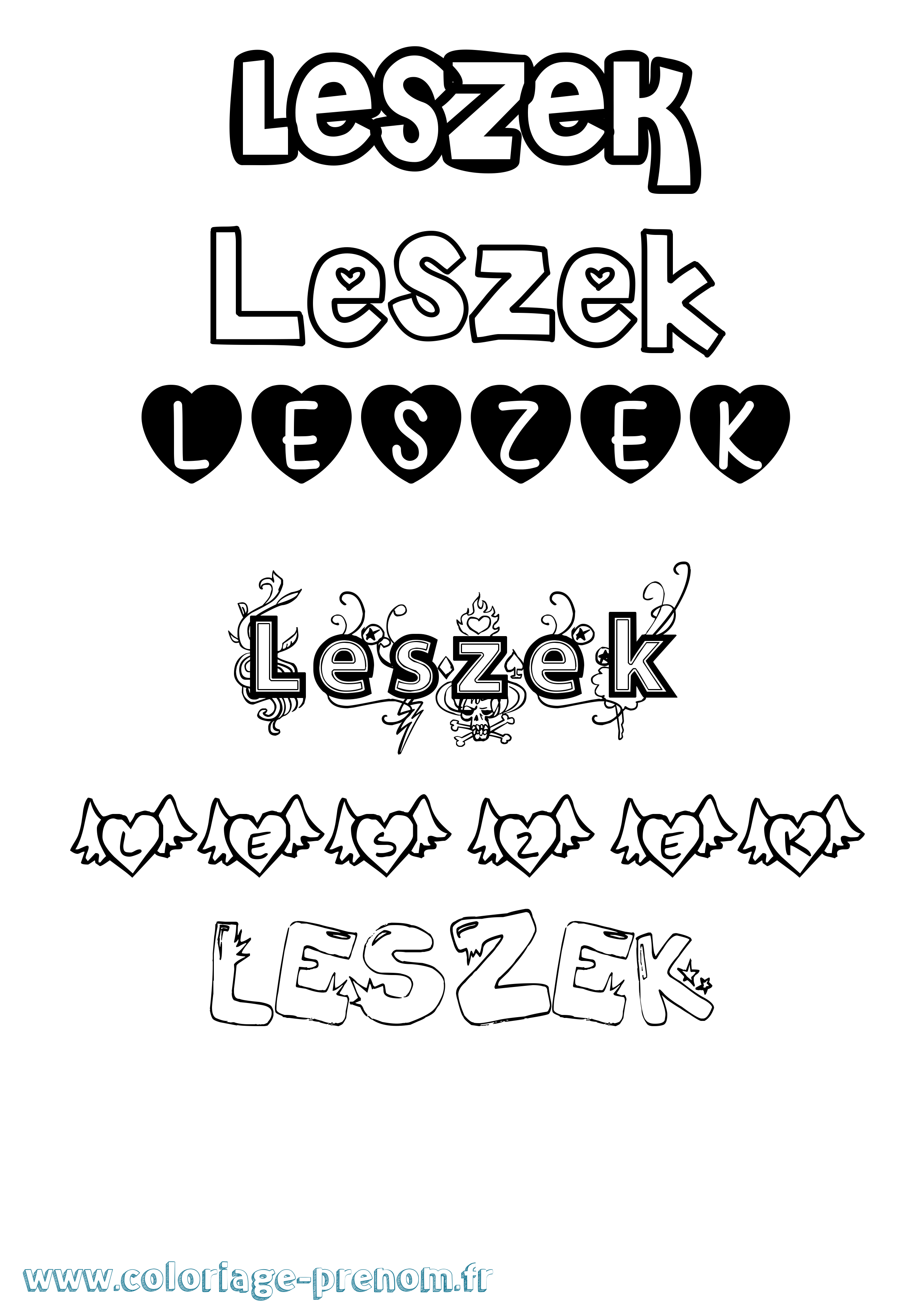 Coloriage prénom Leszek Girly