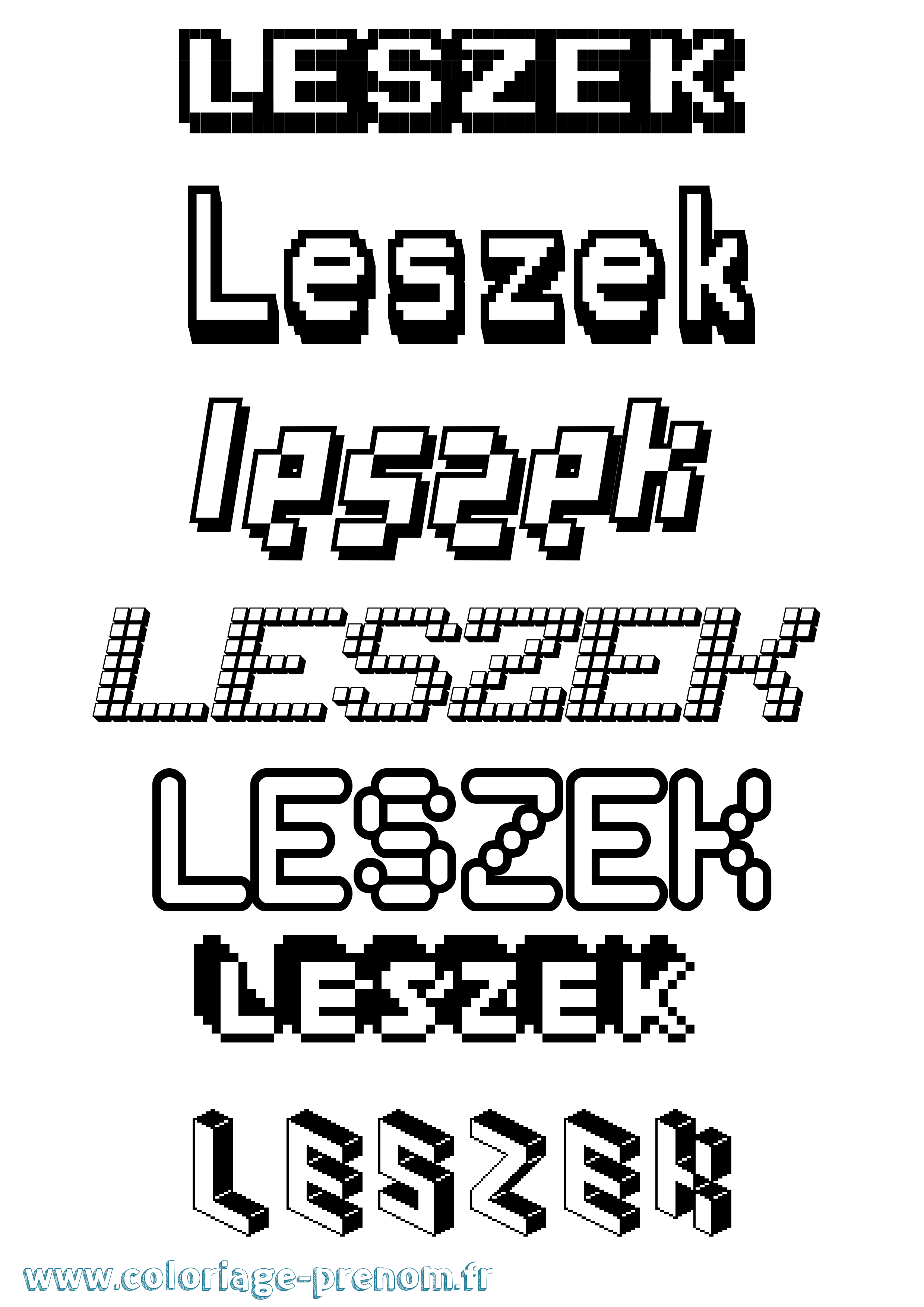 Coloriage prénom Leszek Pixel