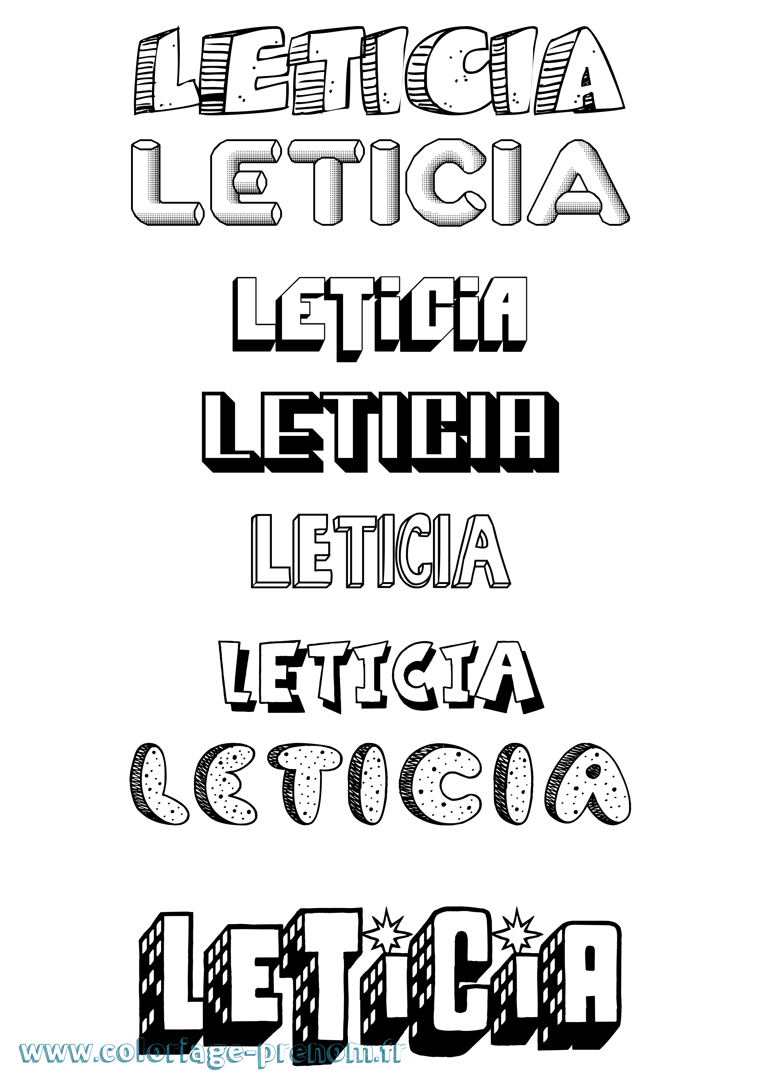 Coloriage prénom Leticia Effet 3D