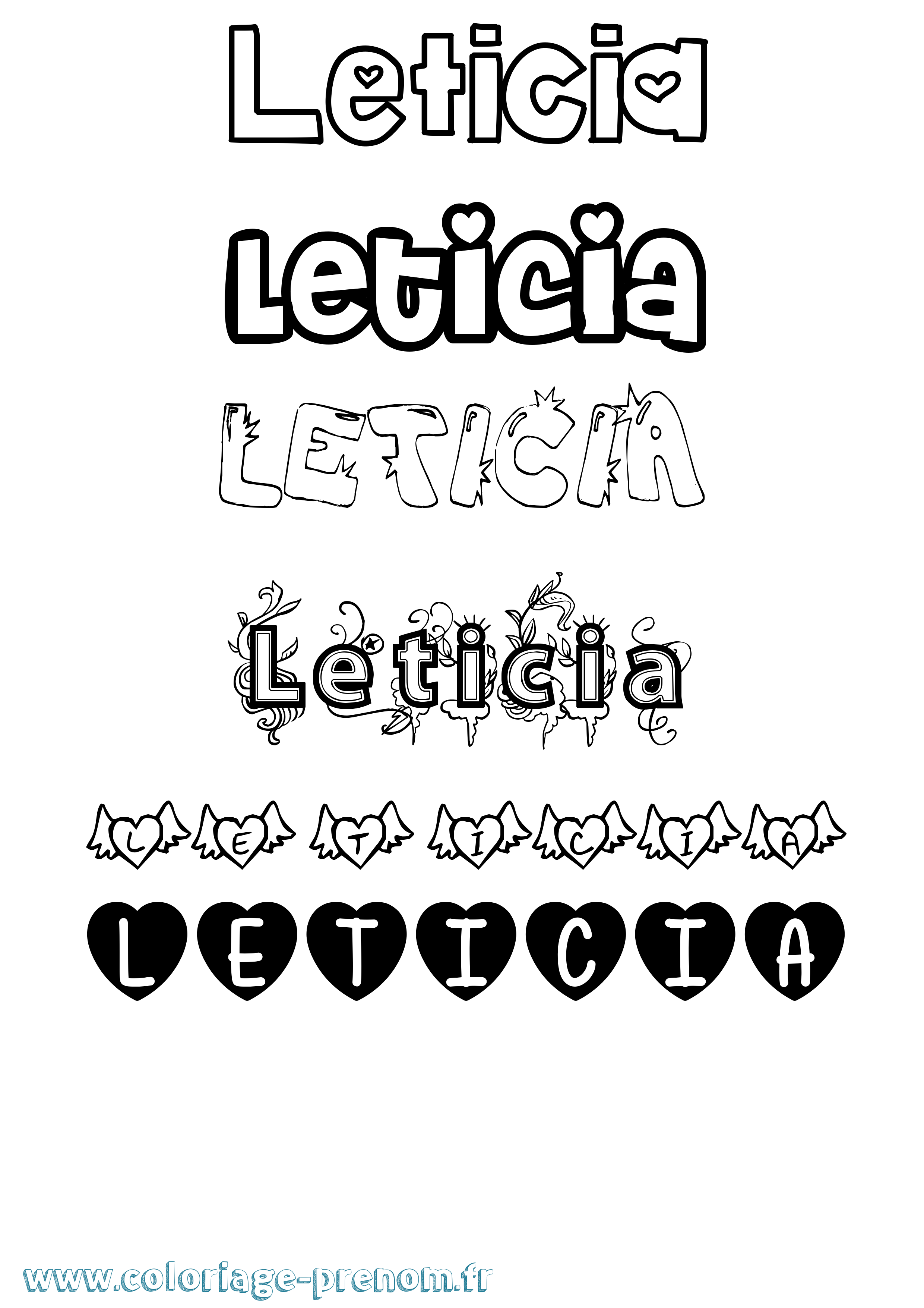 Coloriage prénom Leticia Girly