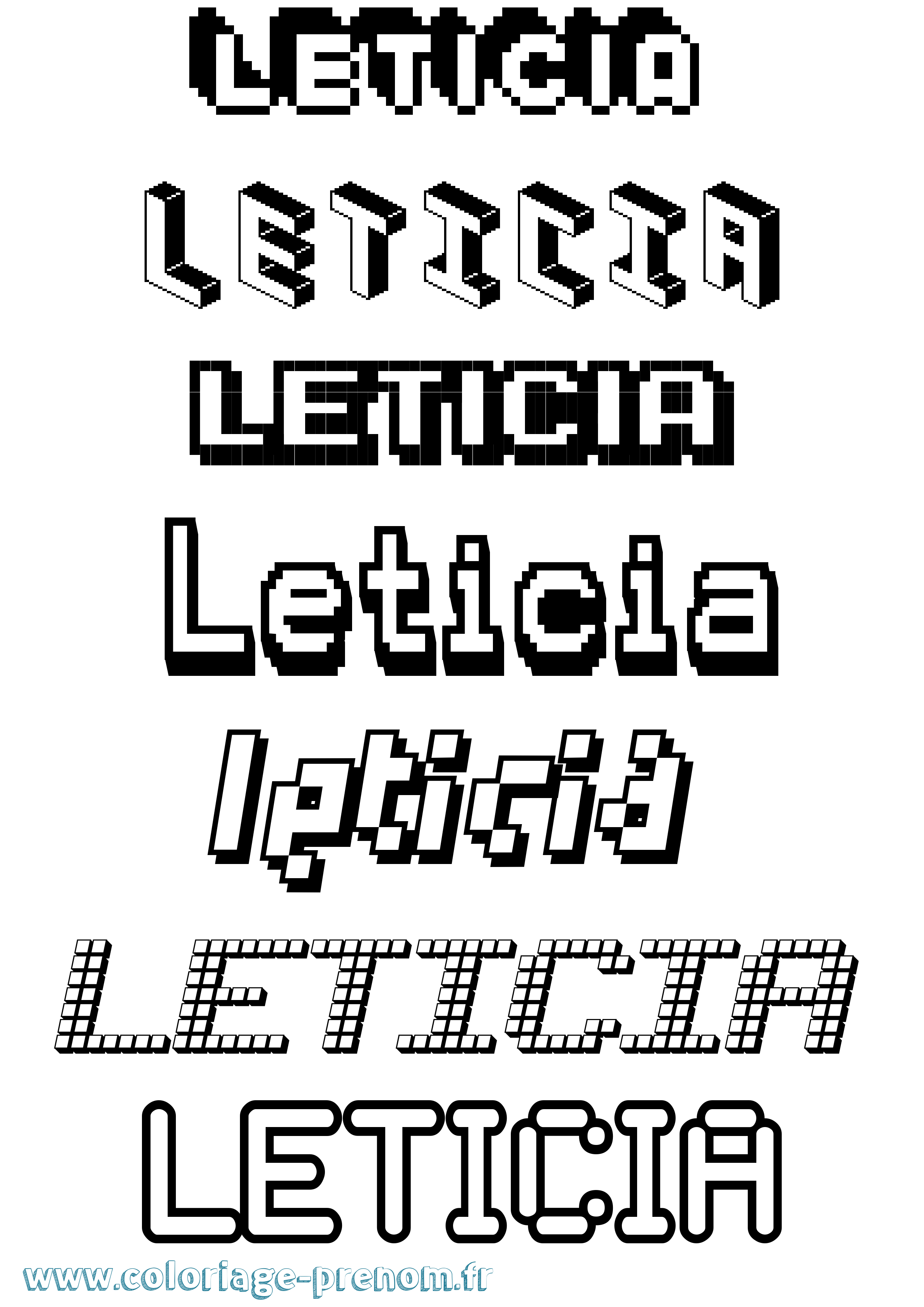 Coloriage prénom Leticia Pixel