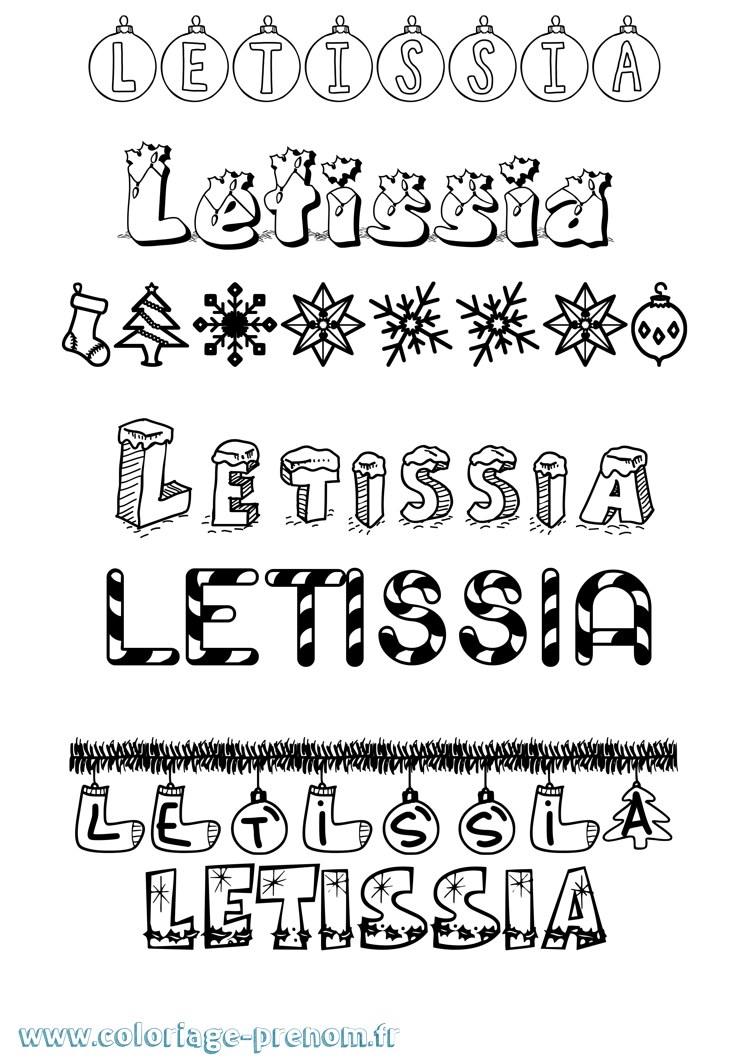 Coloriage Letissia Noël Coloriage prénom Letissia Noël