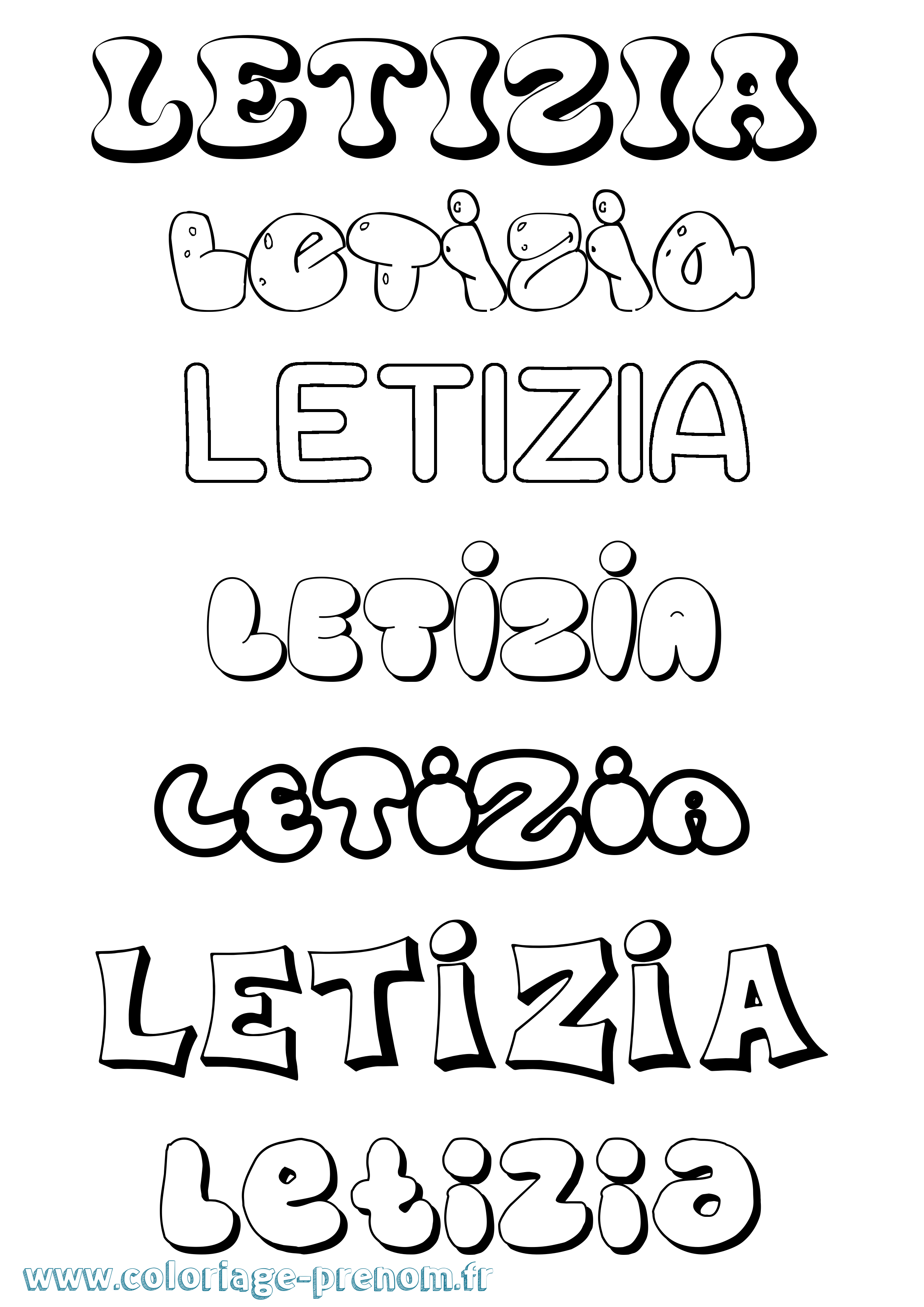 Coloriage prénom Letizia Bubble