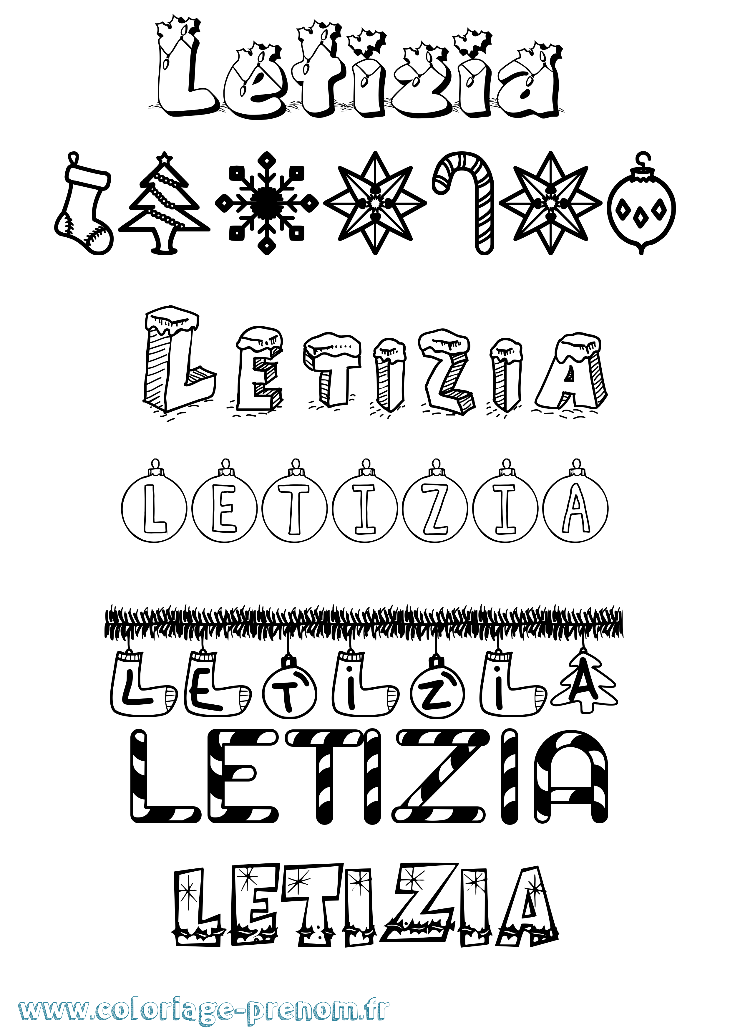 Coloriage prénom Letizia Noël