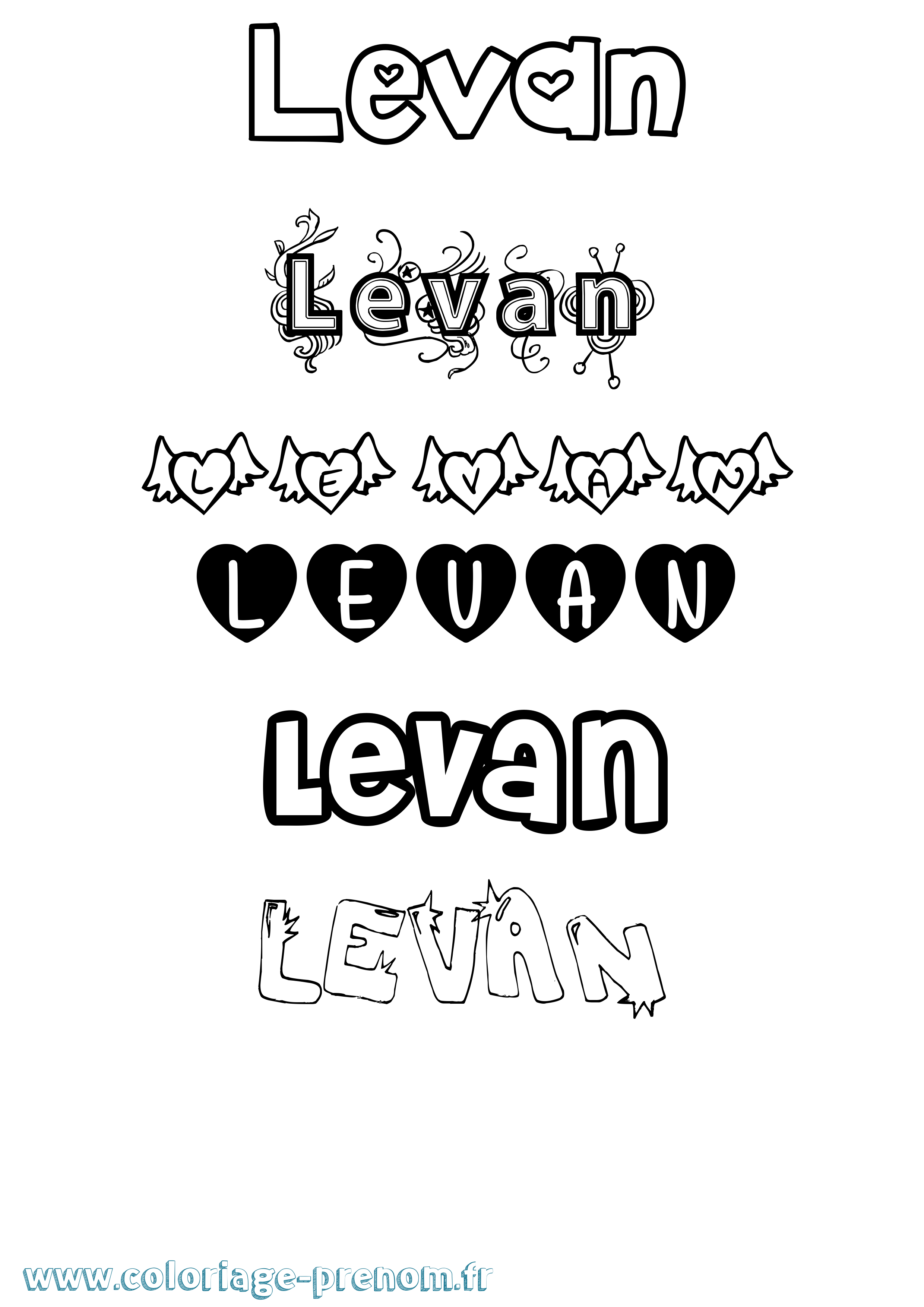 Coloriage prénom Levan Girly