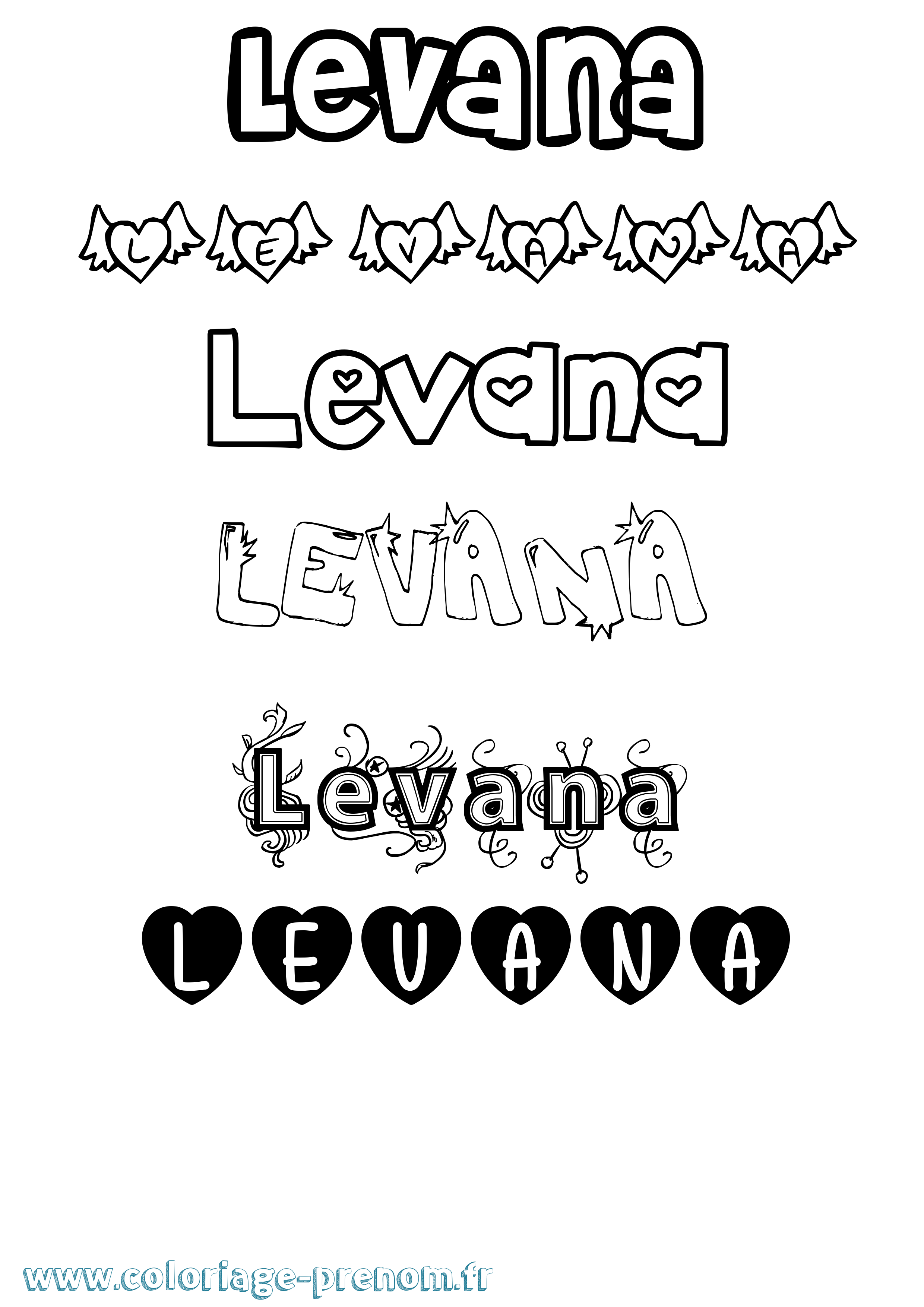 Coloriage prénom Levana Girly