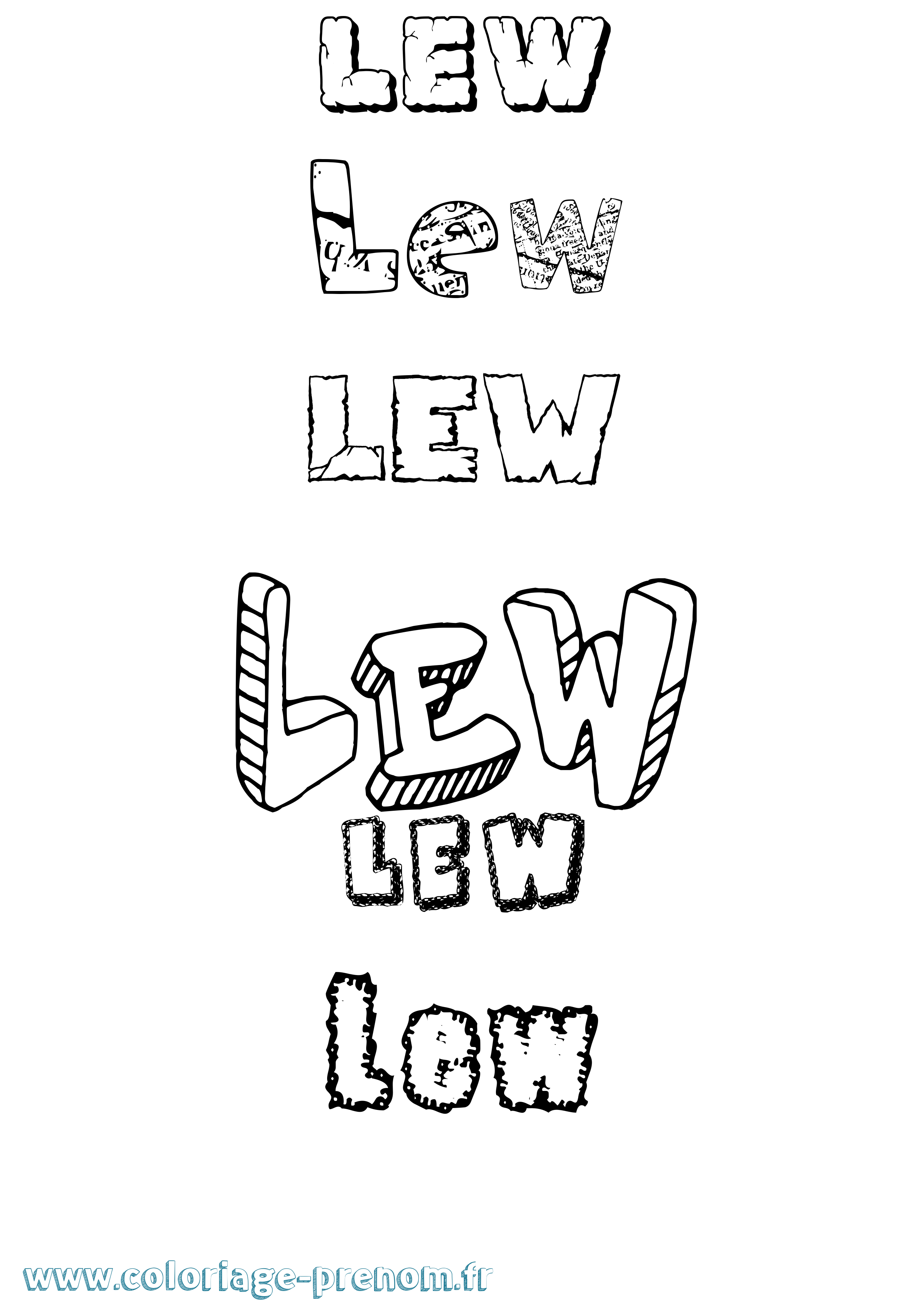 Coloriage prénom Lew Destructuré