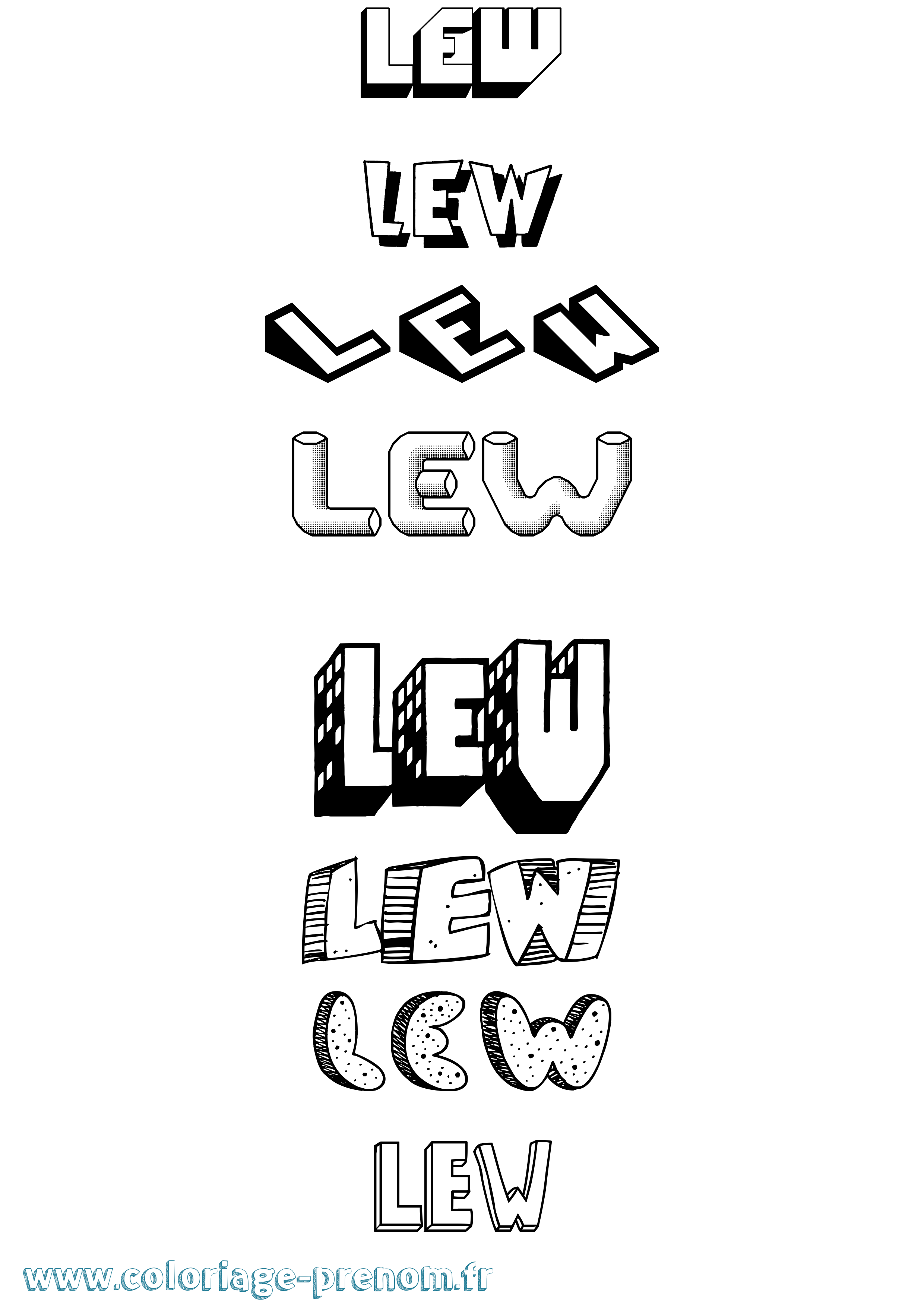 Coloriage Lew Effet 3D Coloriage prénom Lew Effet 3D
