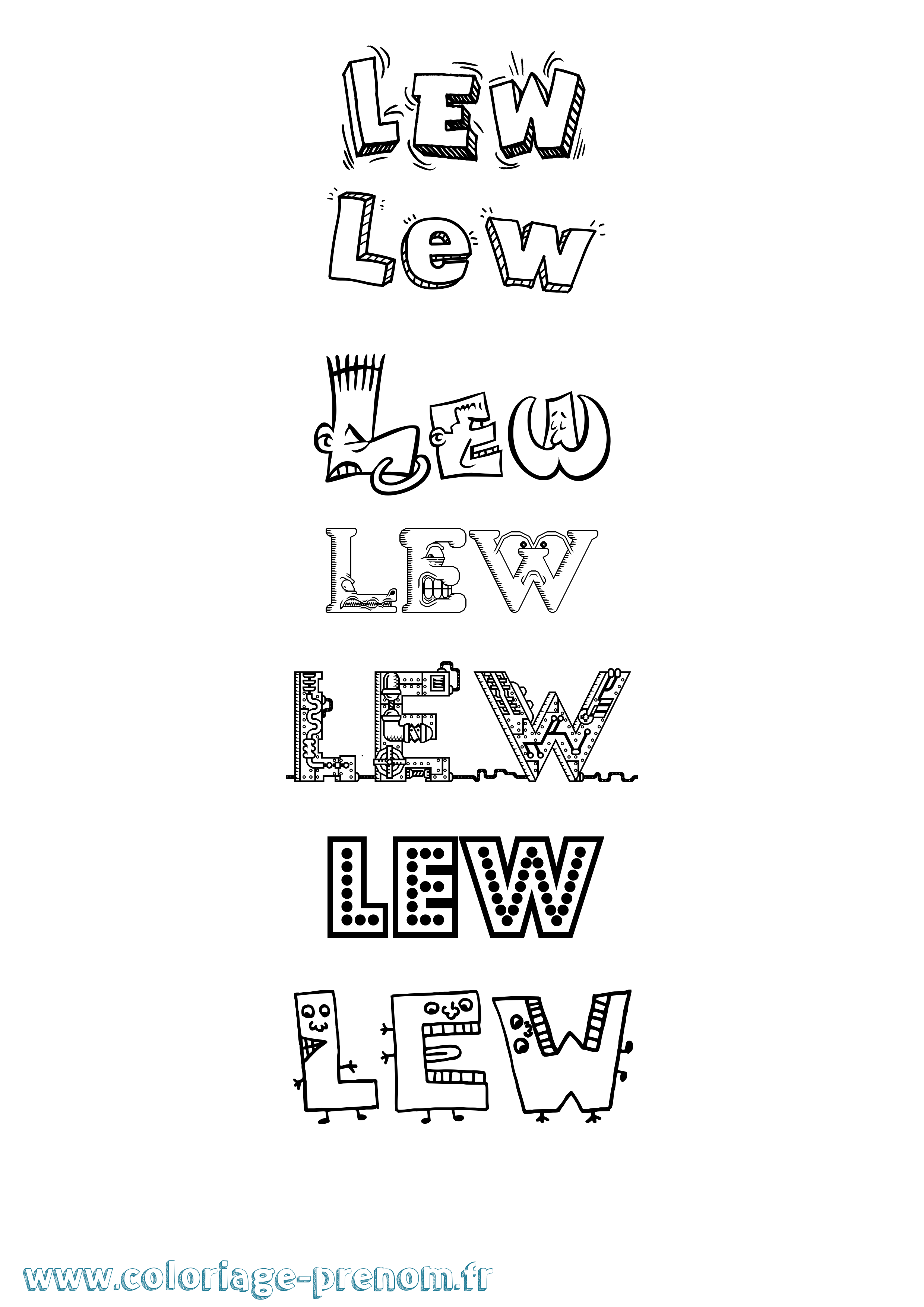 Coloriage prénom Lew Fun