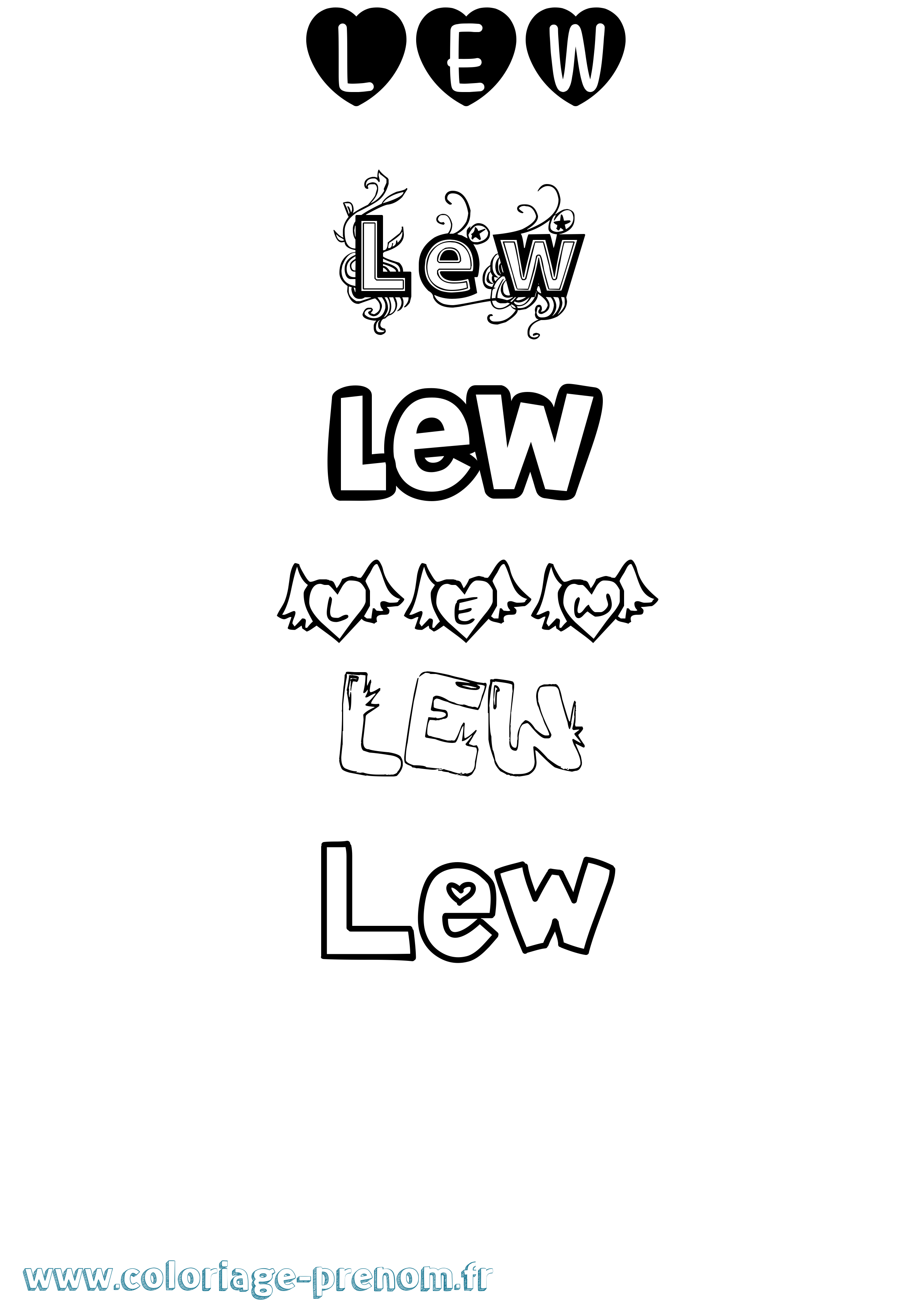 Coloriage prénom Lew Girly