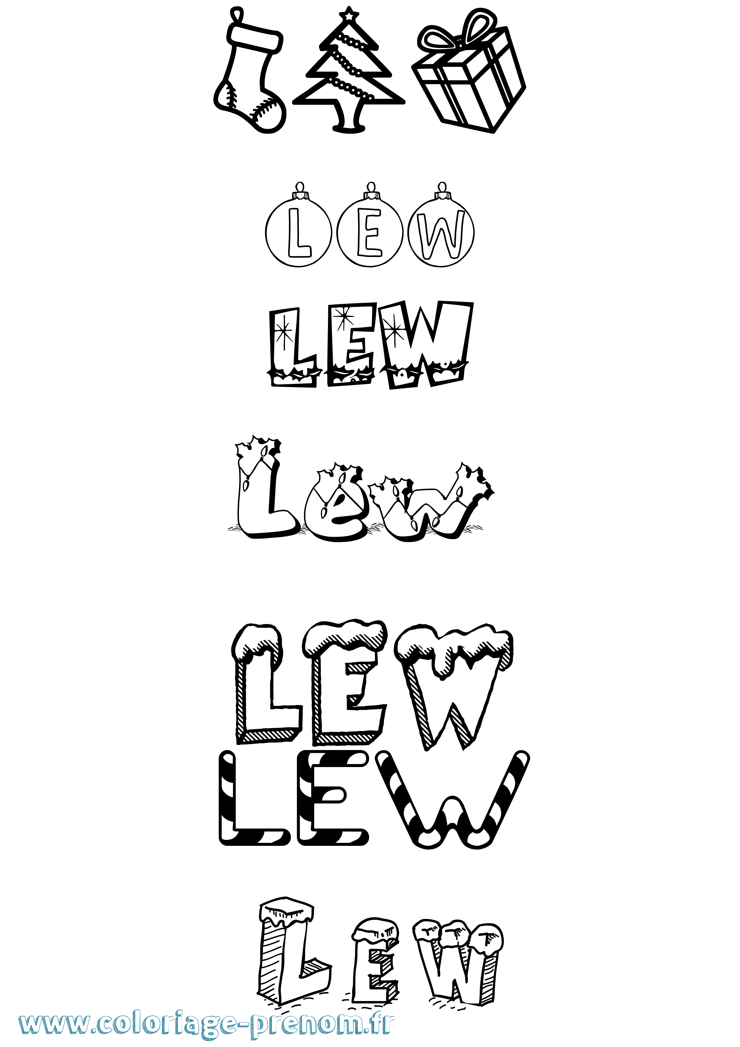 Coloriage Lew Noël Coloriage prénom Lew Noël