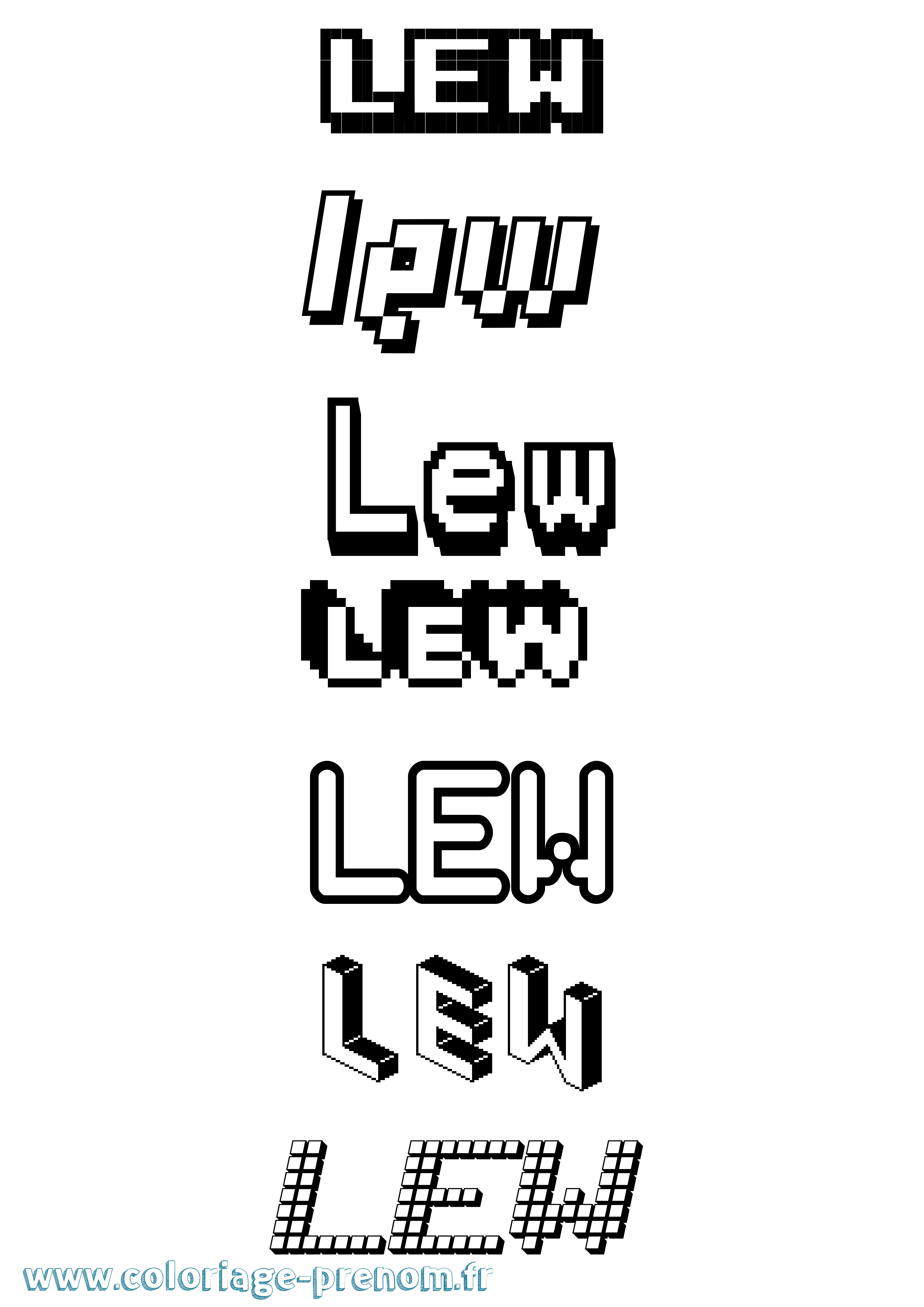 Coloriage prénom Lew Pixel