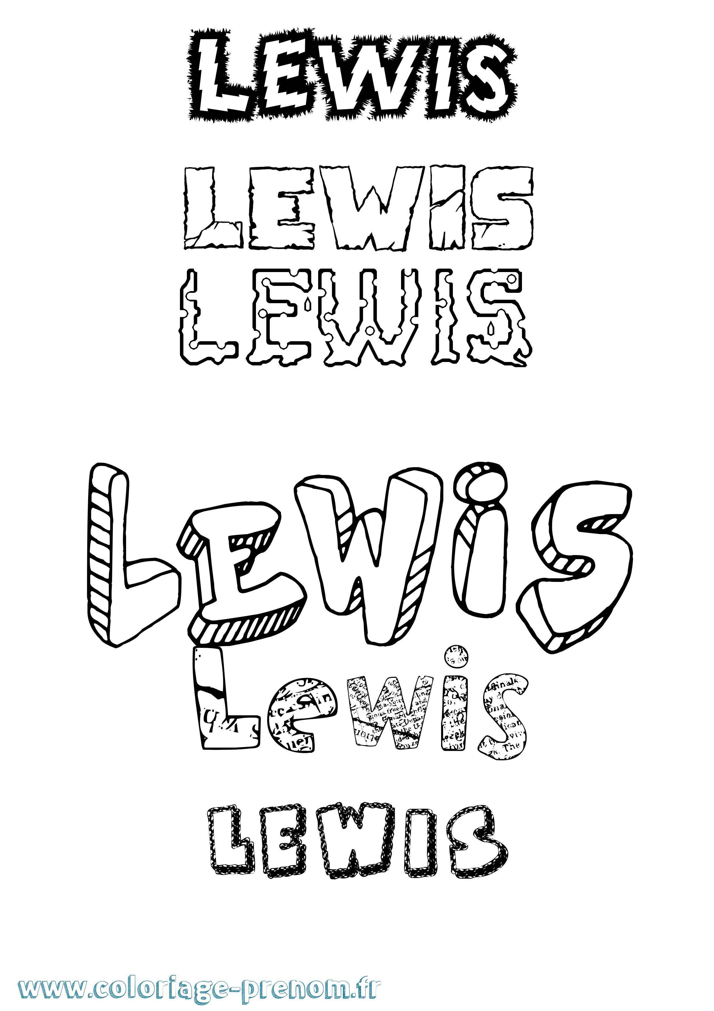 Coloriage Lewis Destructuré Coloriage prénom Lewis Destructuré