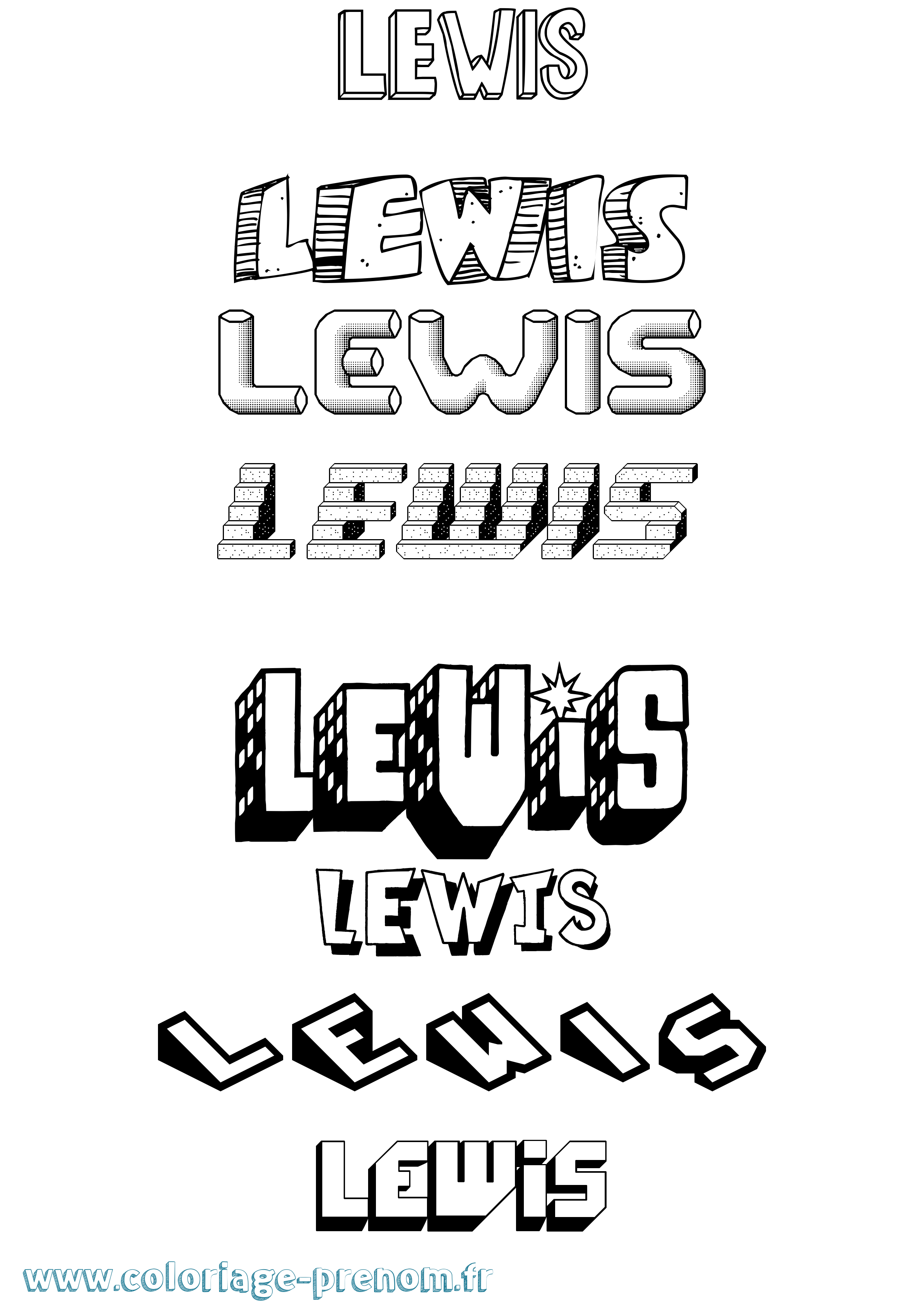 Coloriage Lewis Effet 3D Coloriage prénom Lewis Effet 3D