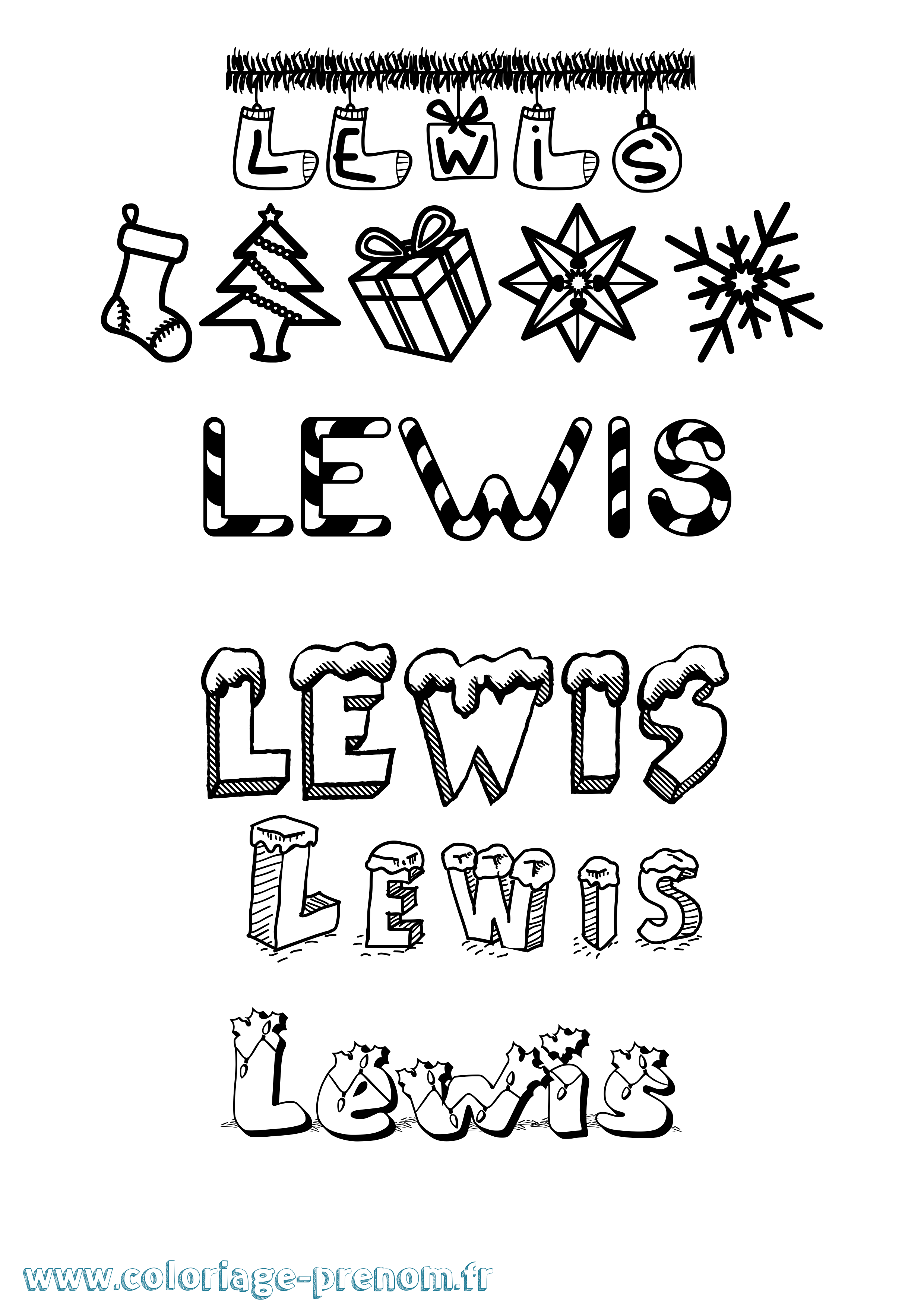 Coloriage Lewis Noël Coloriage prénom Lewis Noël