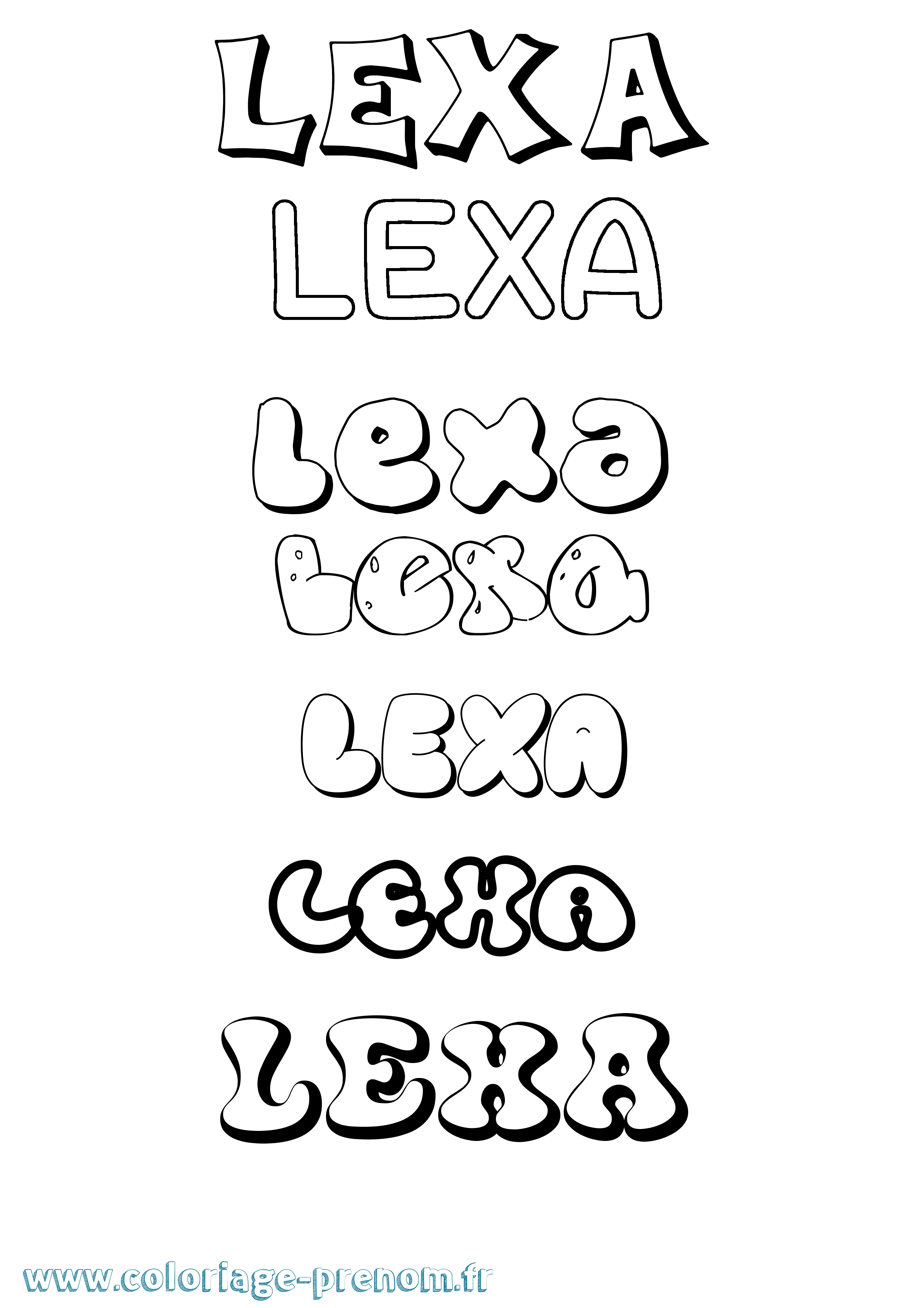 Coloriage prénom Lexa Bubble