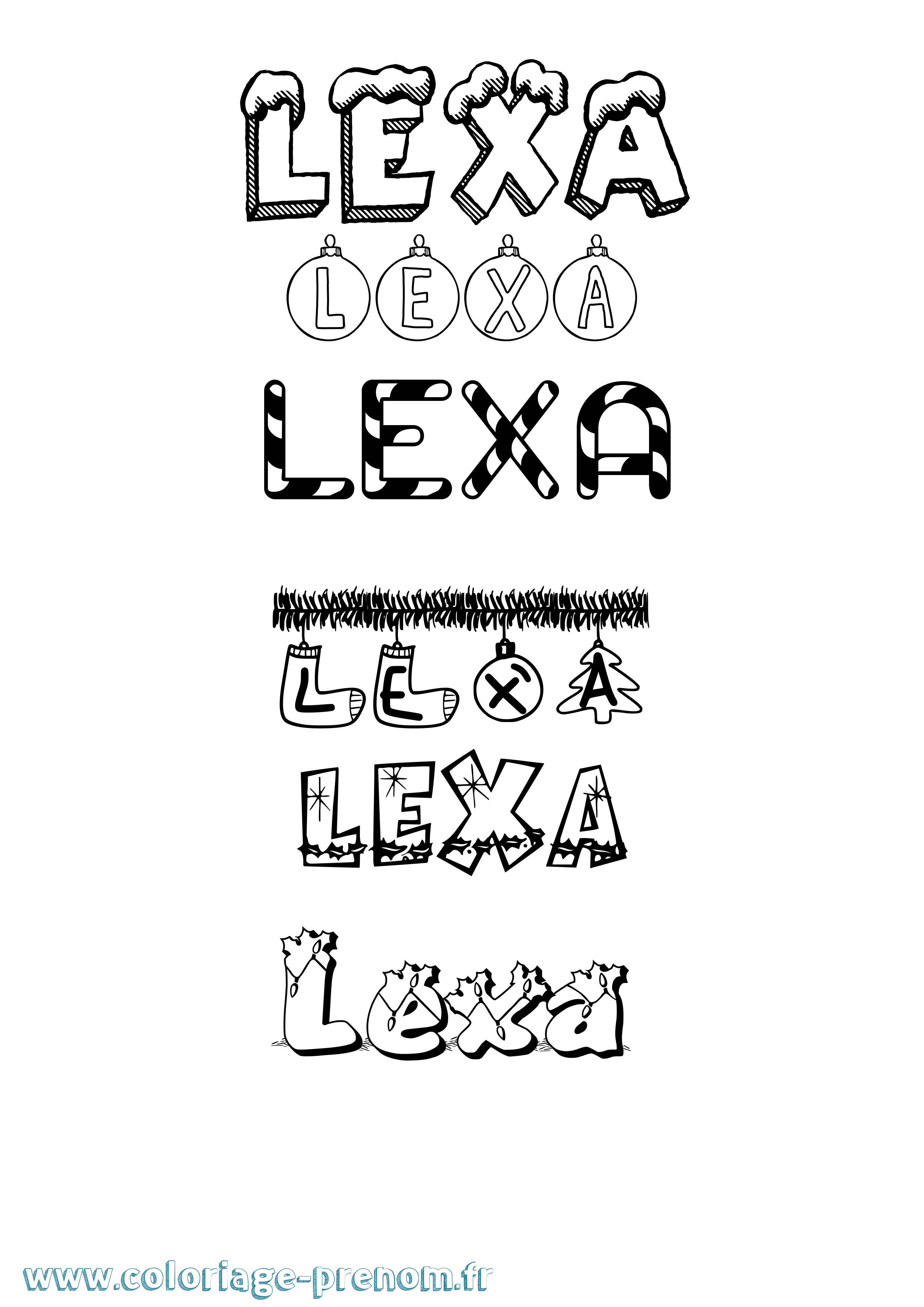 Coloriage prénom Lexa Noël