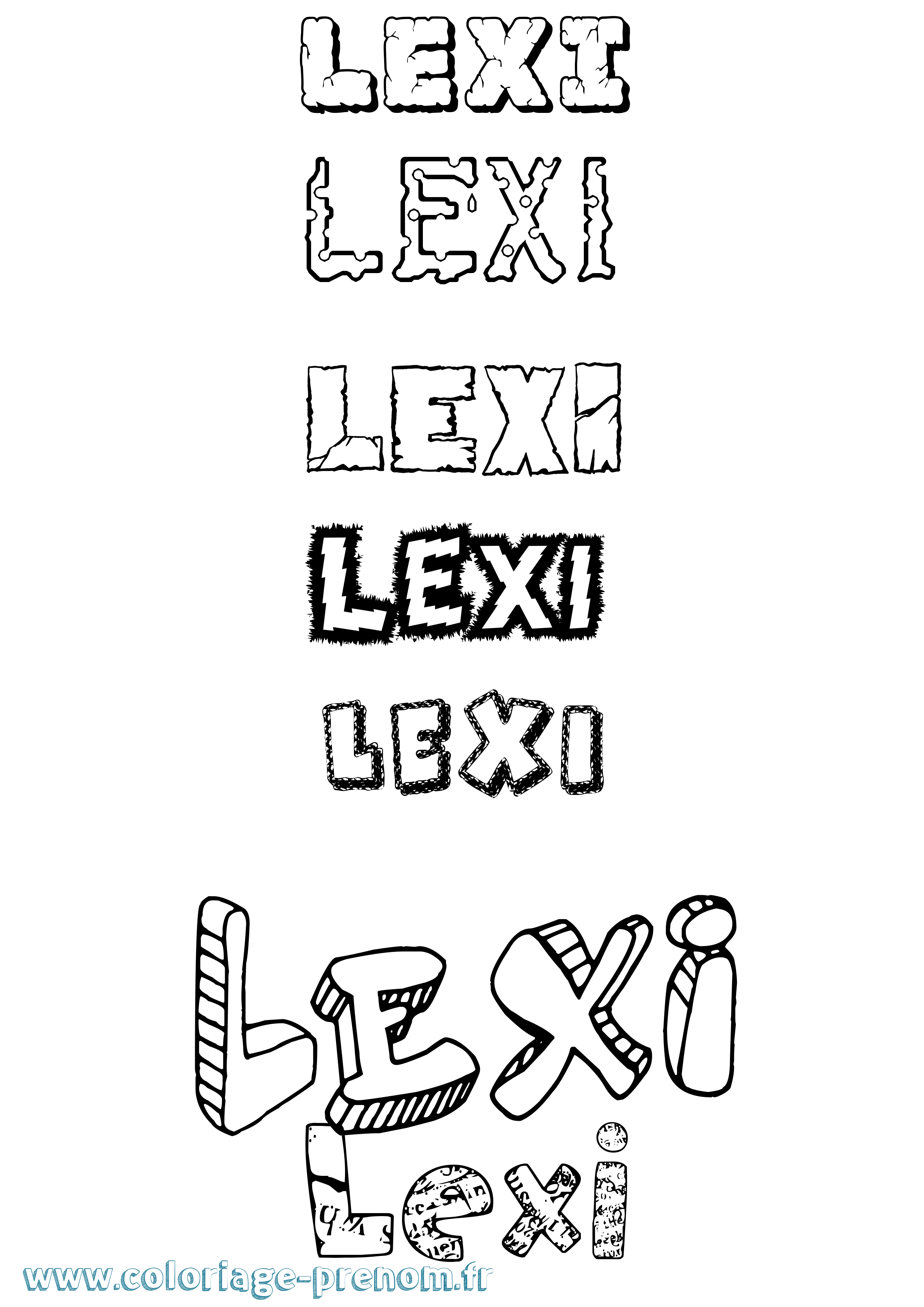 Coloriage prénom Lexi Destructuré