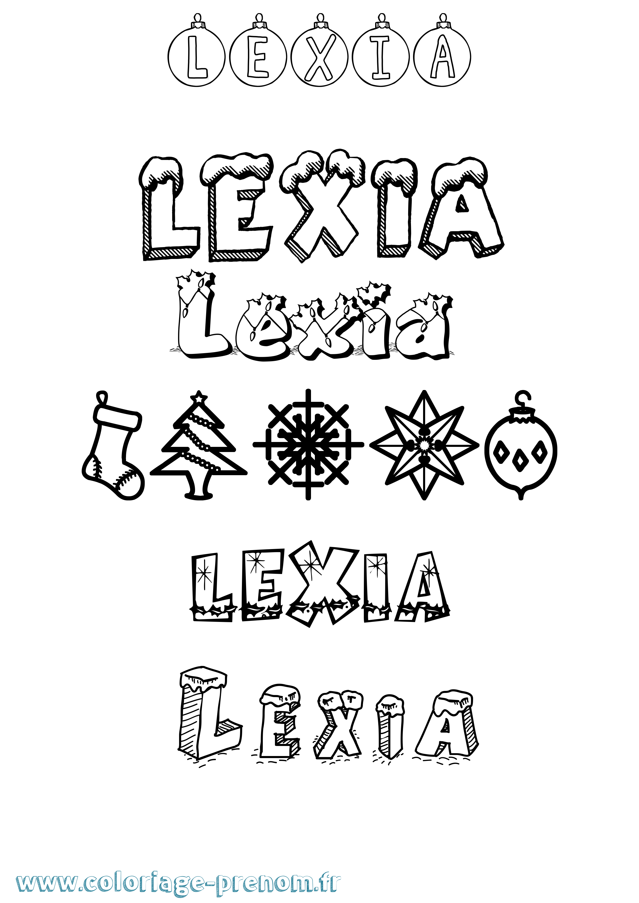 Coloriage prénom Lexia Noël