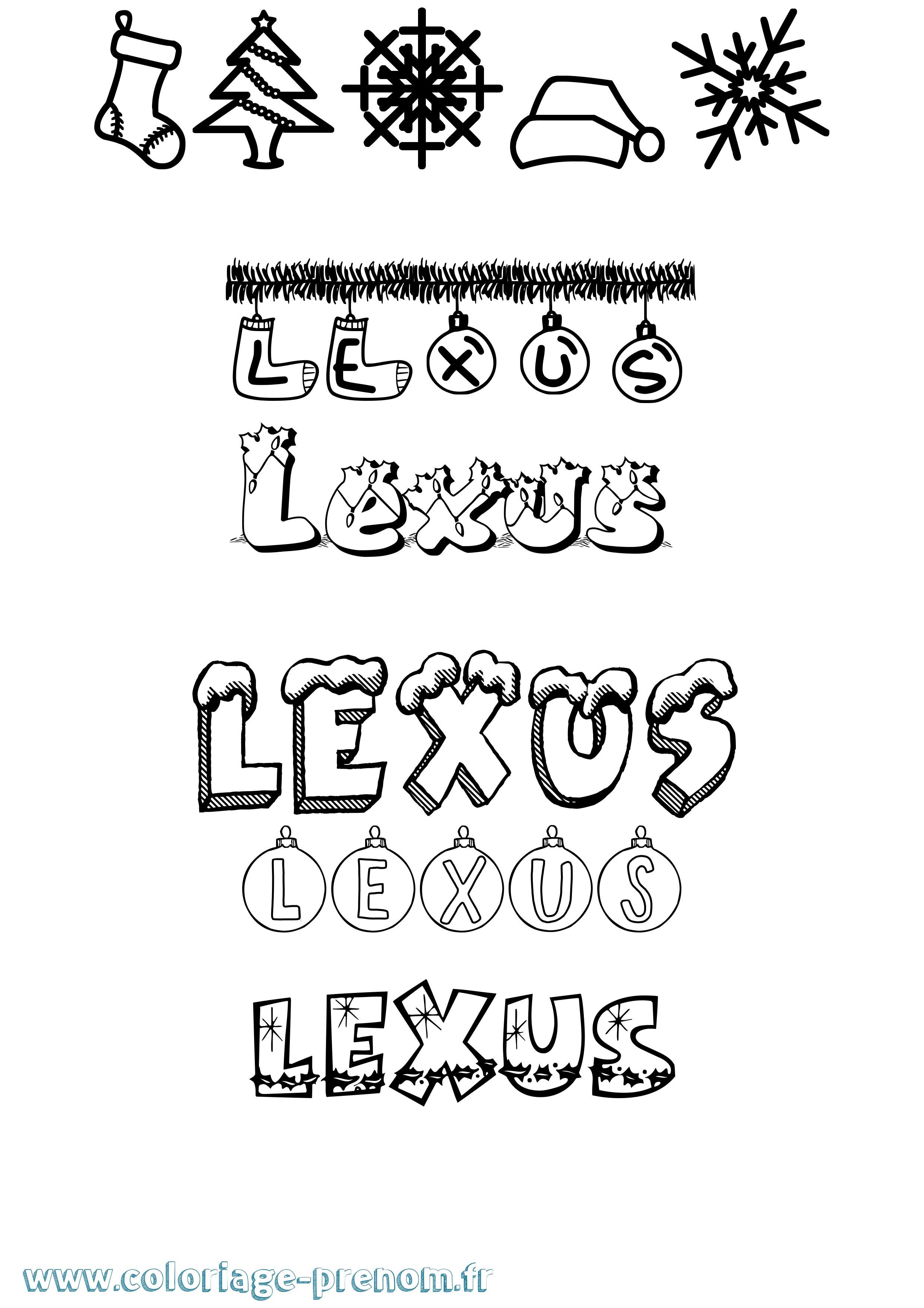 Coloriage Lexus Noël Coloriage prénom Lexus Noël