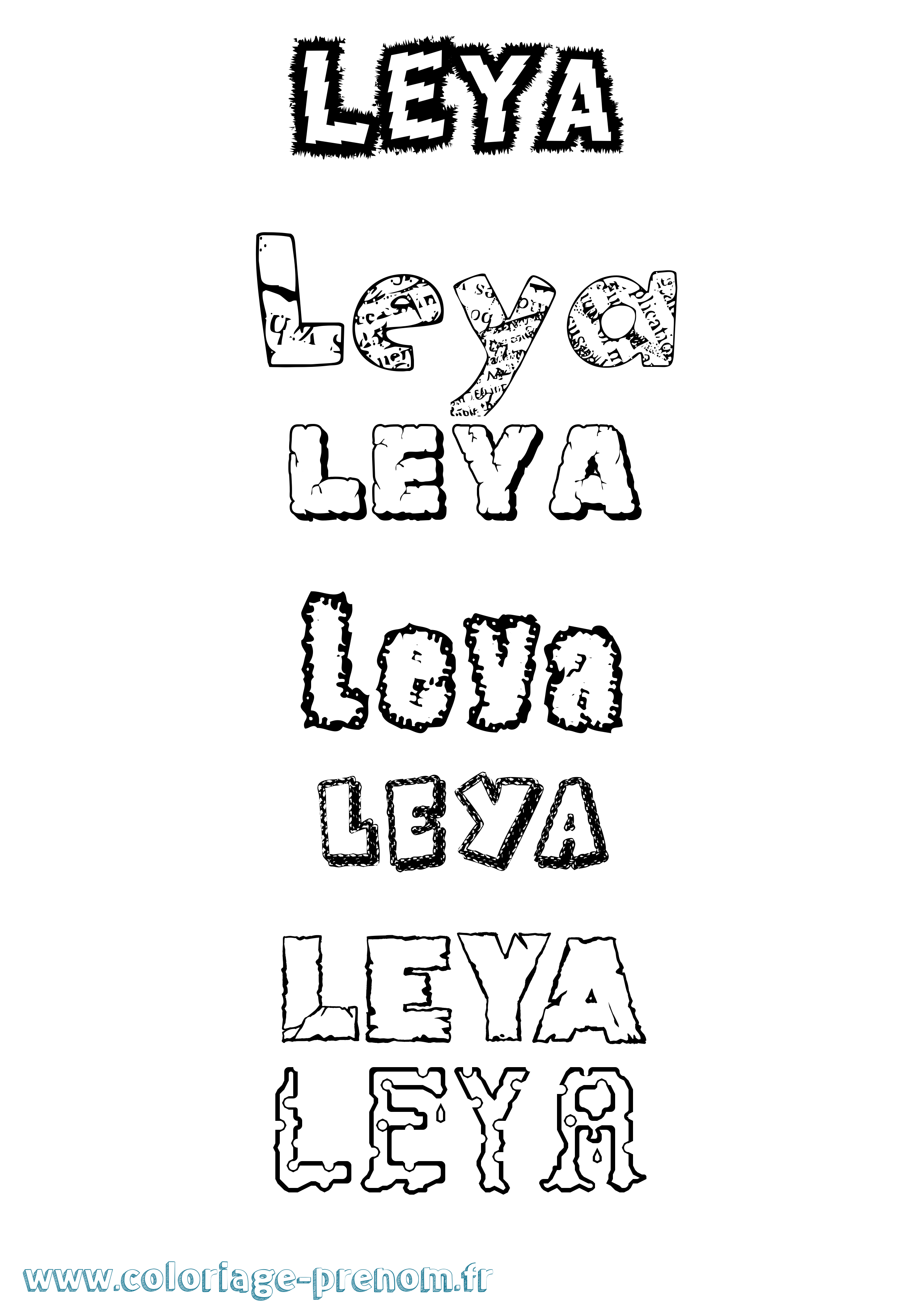 Coloriage prénom Leya Destructuré