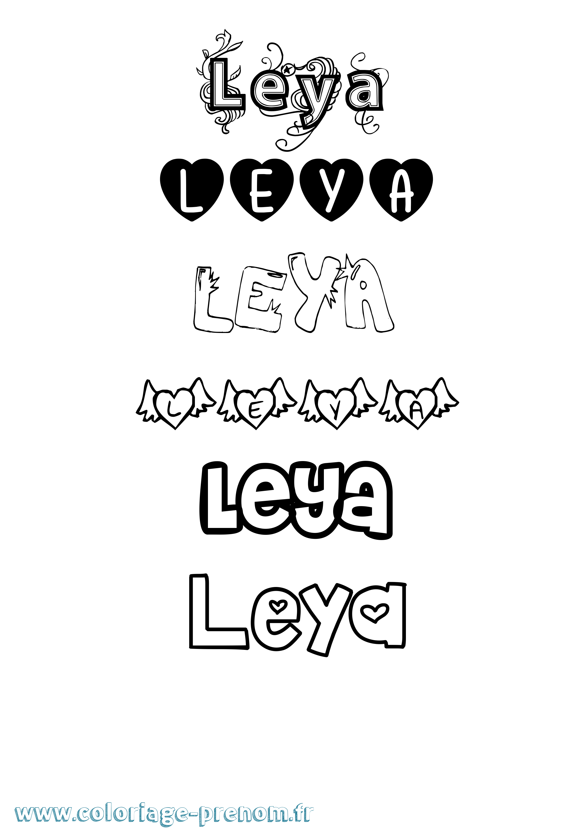 Coloriage prénom Leya Girly