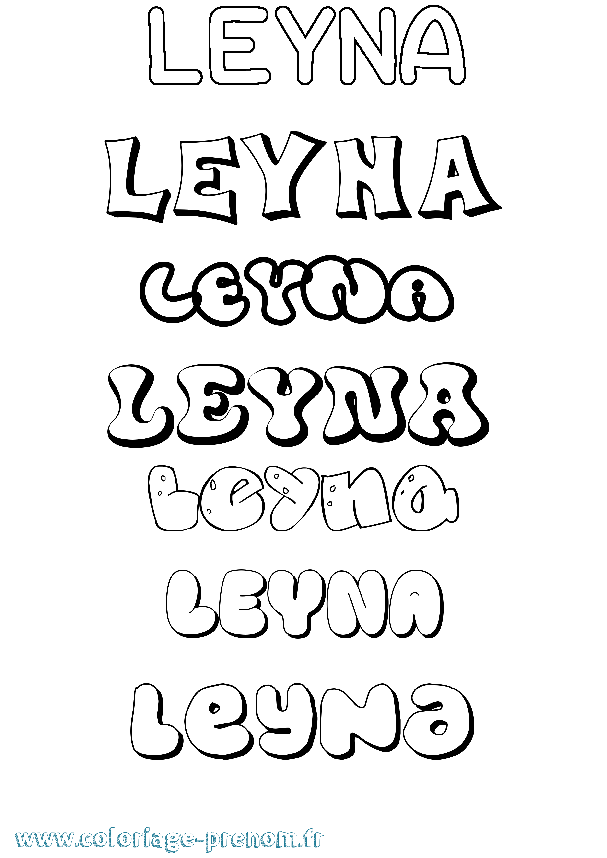 Coloriage Leyna Bubble Coloriage prénom Leyna Bubble