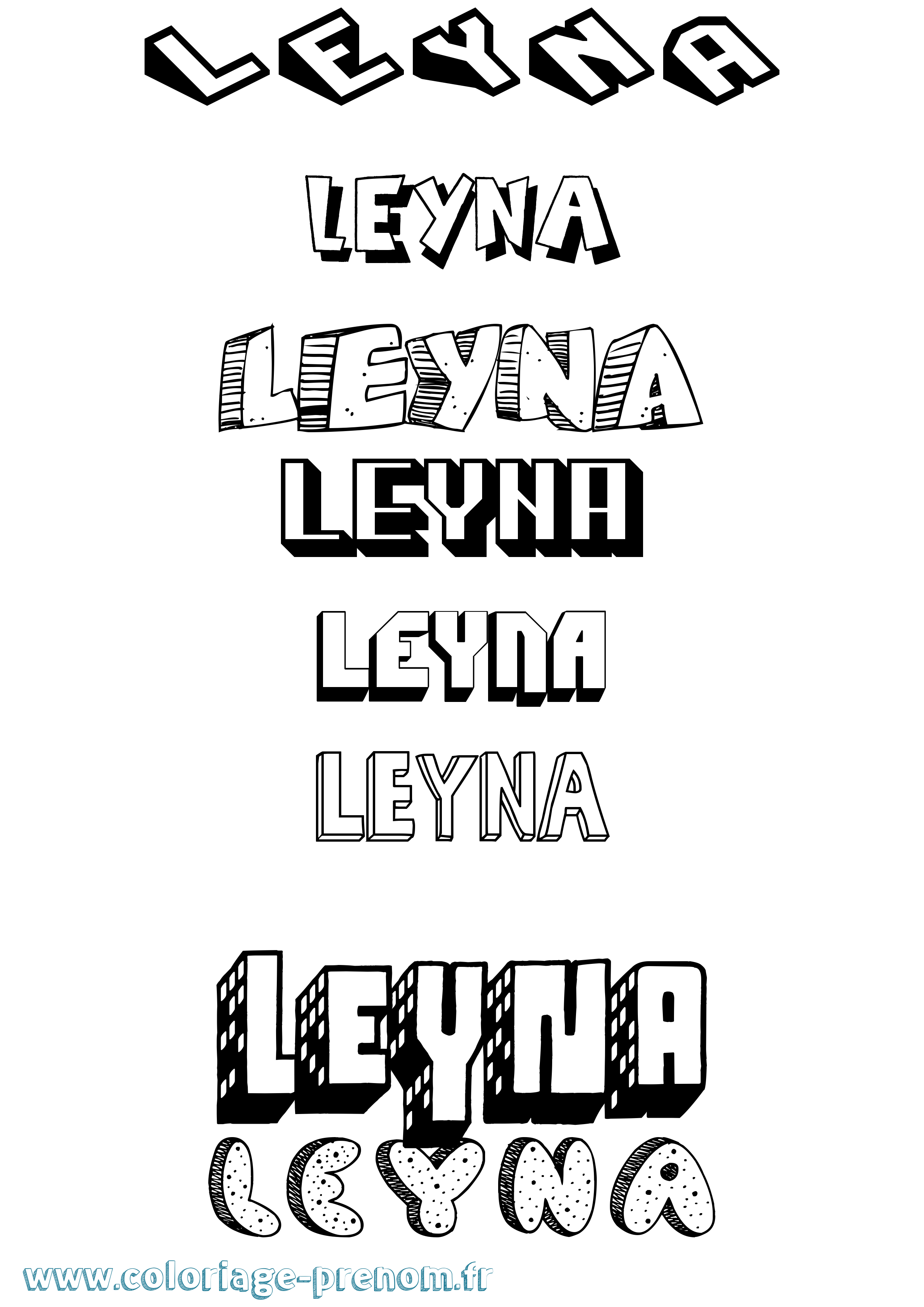 Coloriage Leyna Effet 3D Coloriage prénom Leyna Effet 3D