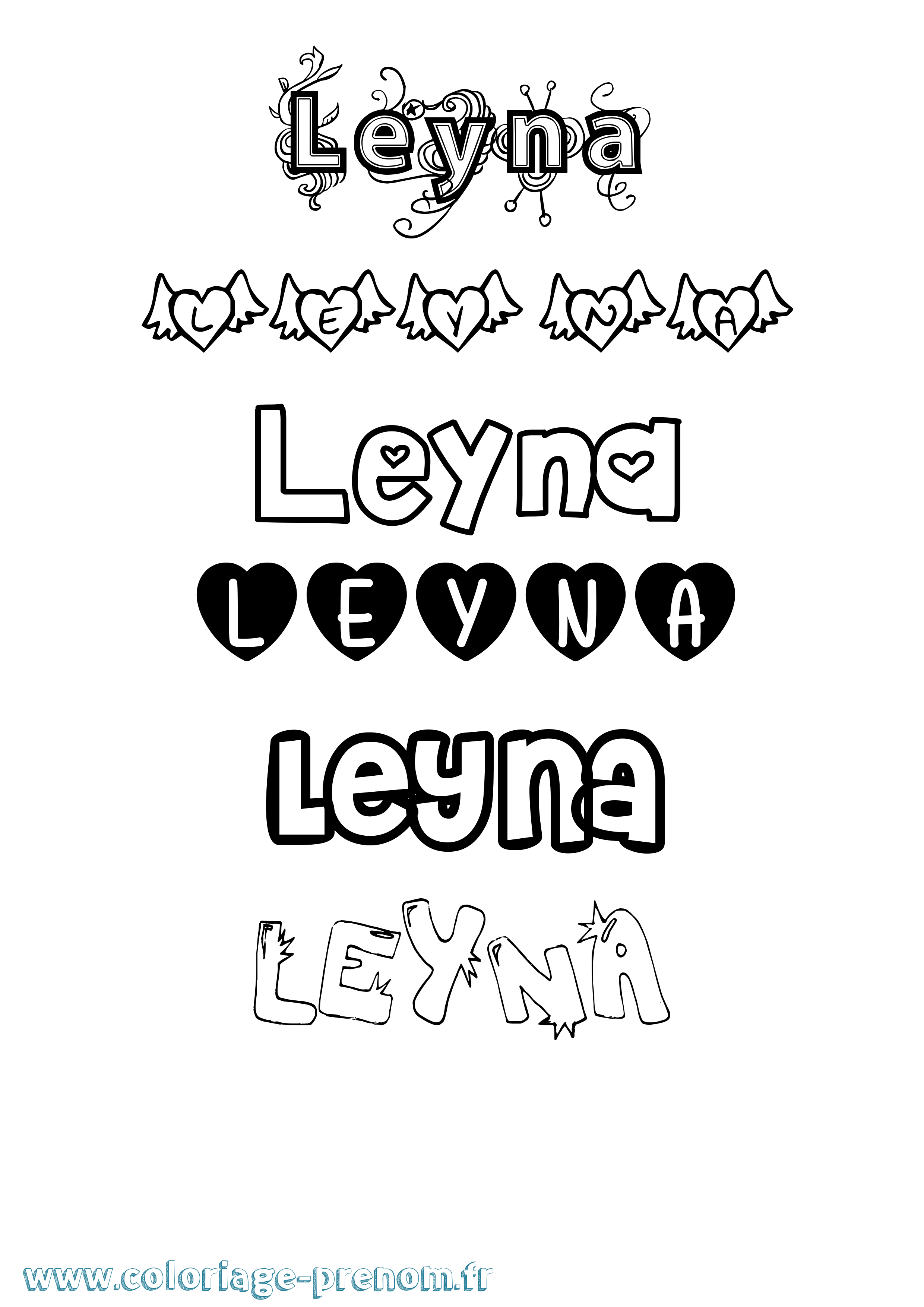 Coloriage prénom Leyna Girly