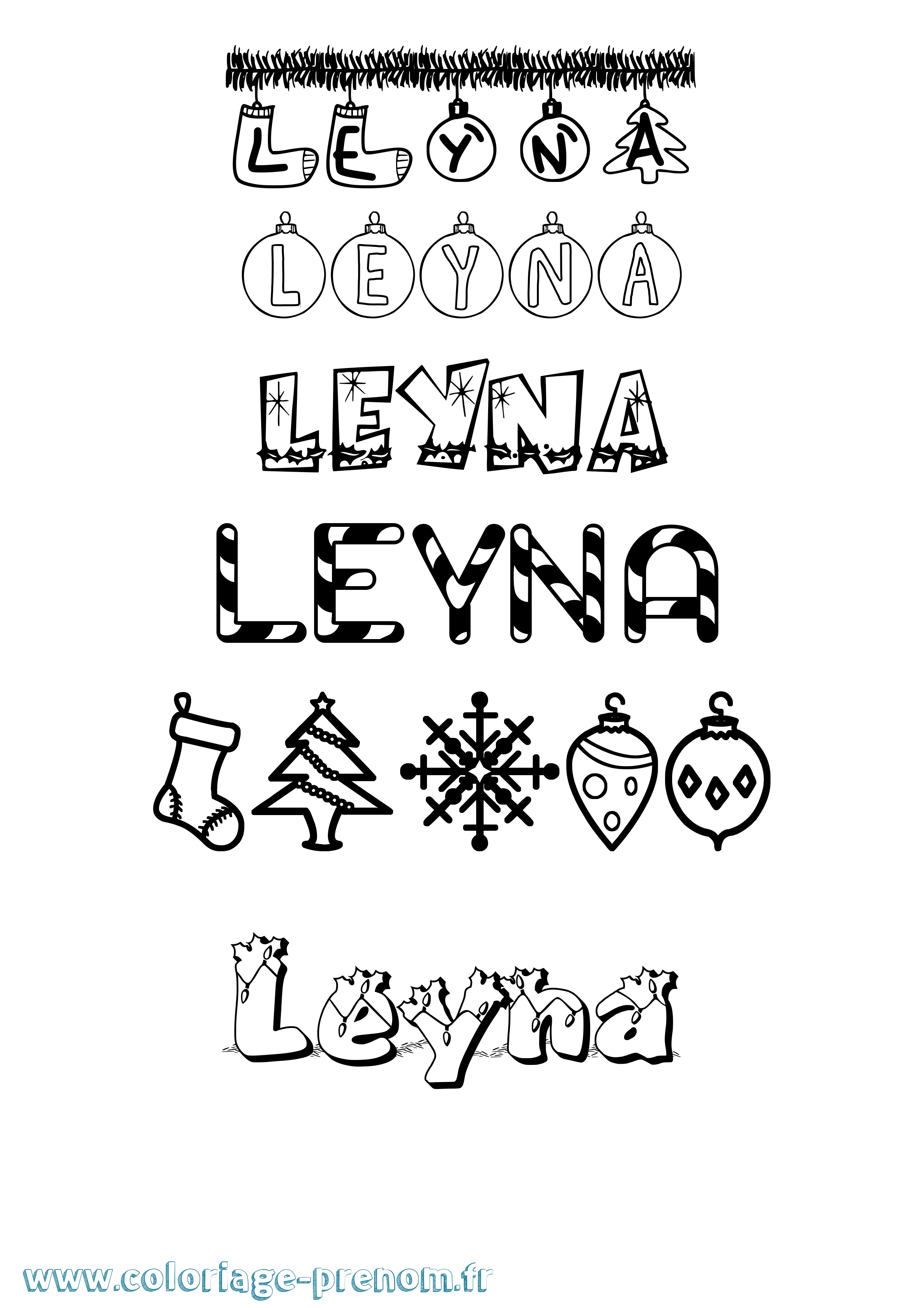 Coloriage prénom Leyna Noël