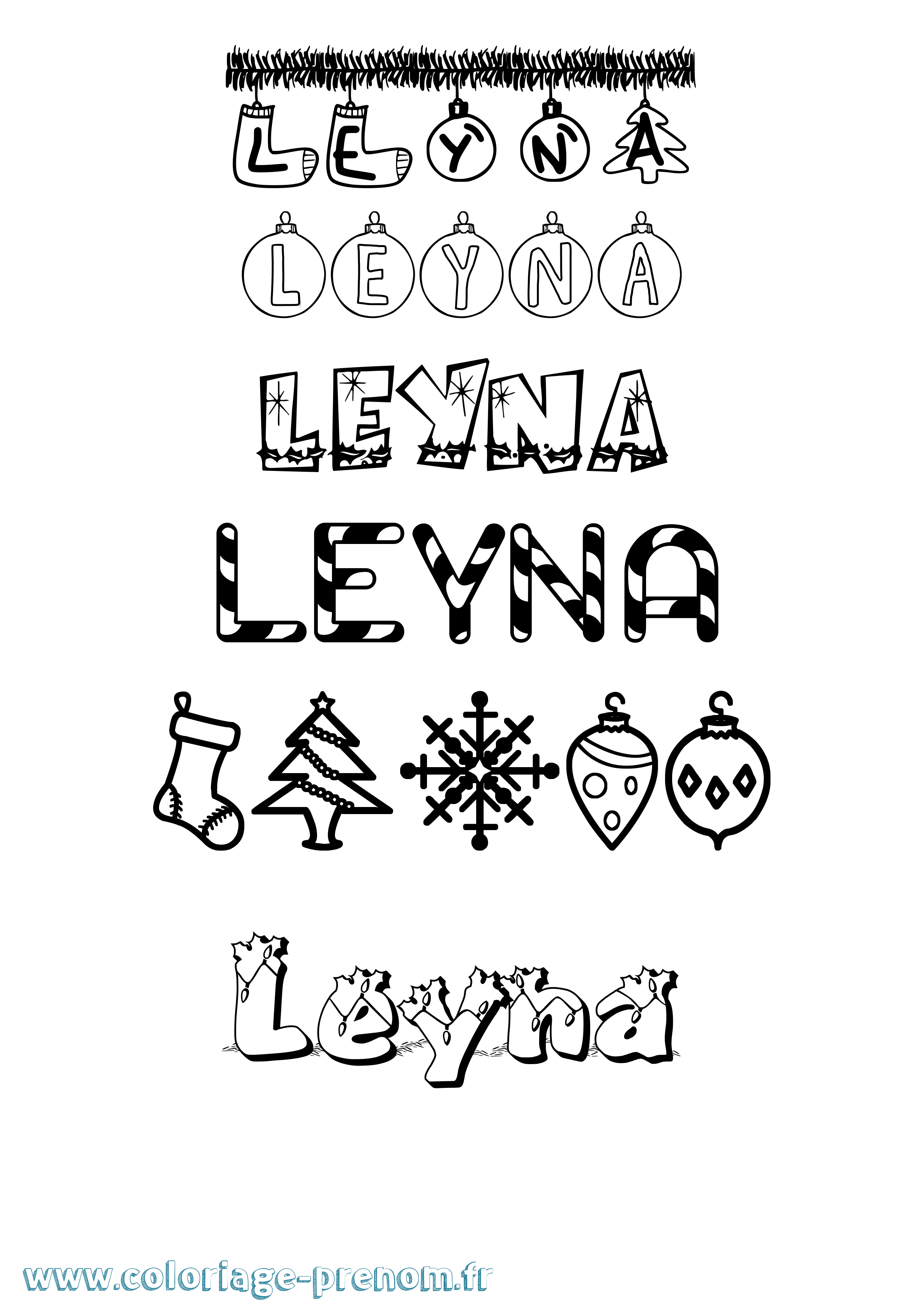 Coloriage Leyna Noël Coloriage prénom Leyna Noël