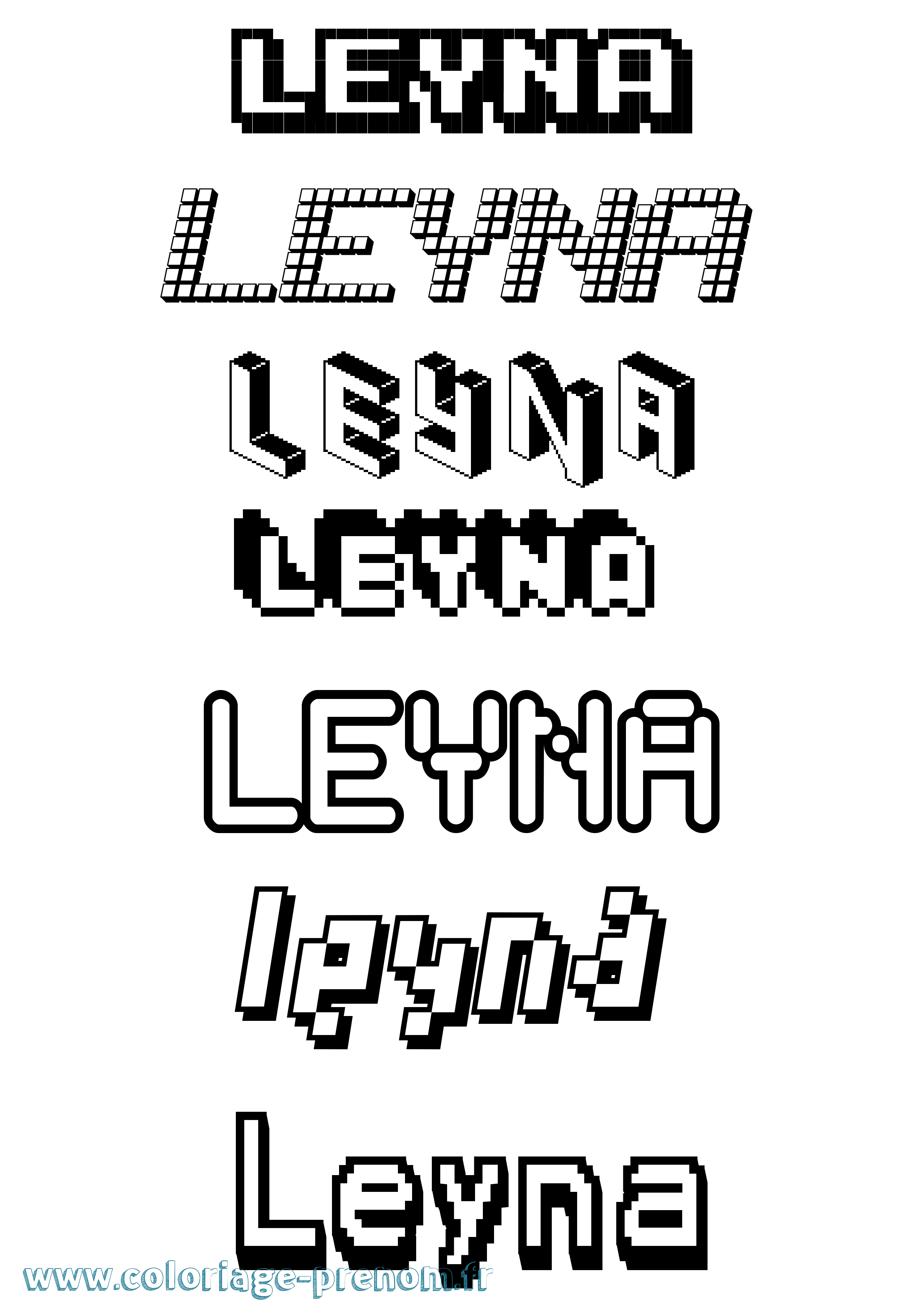 Coloriage prénom Leyna Pixel