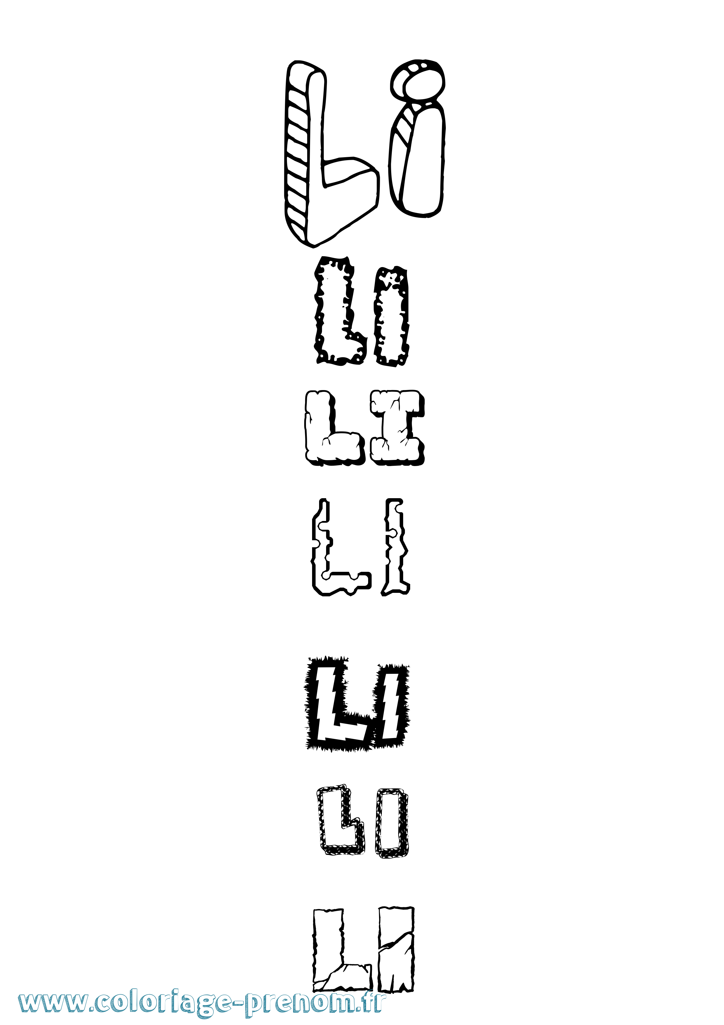 Coloriage Li Destructuré Coloriage prénom Li Destructuré