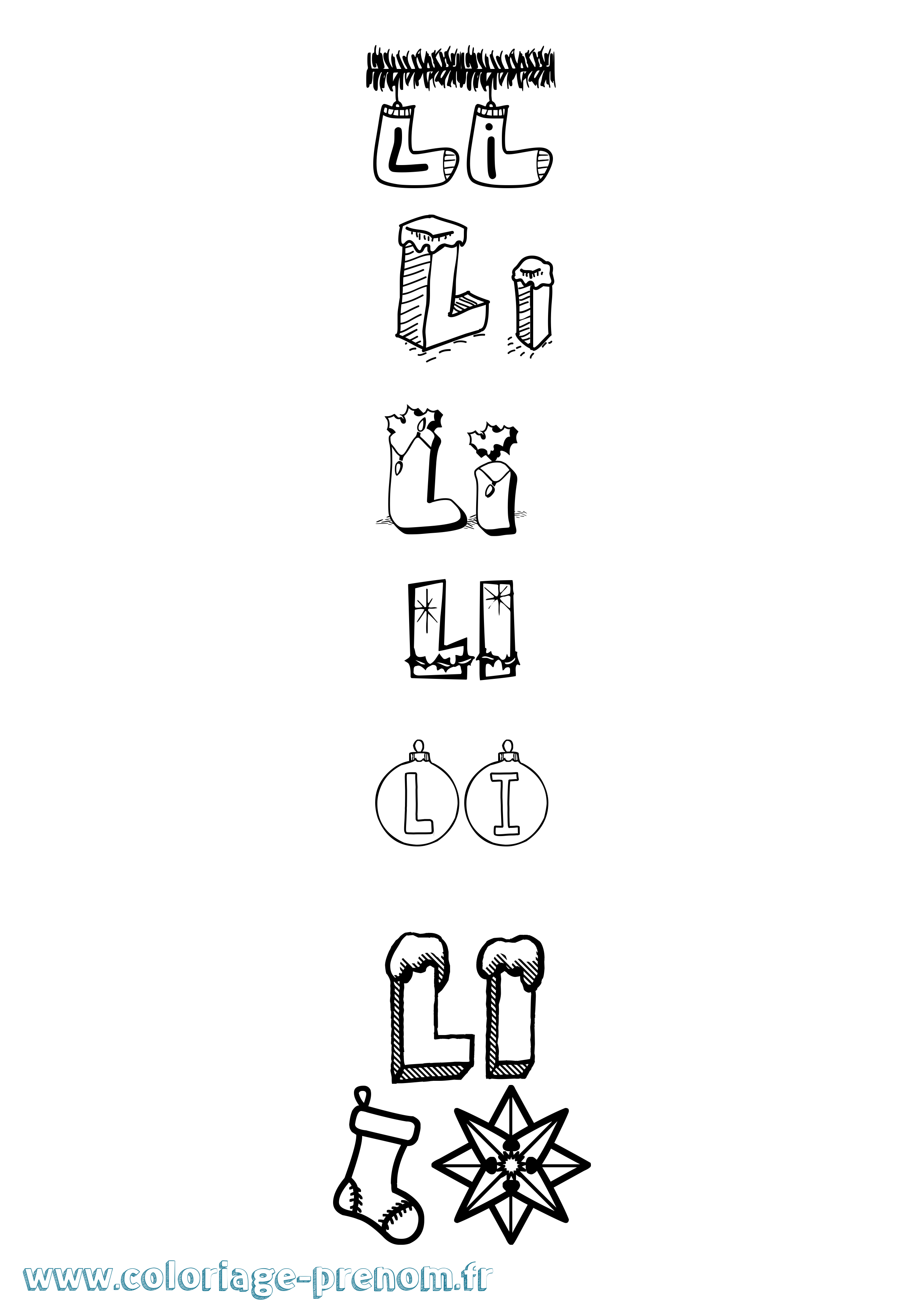 Coloriage Li Noël Coloriage prénom Li Noël