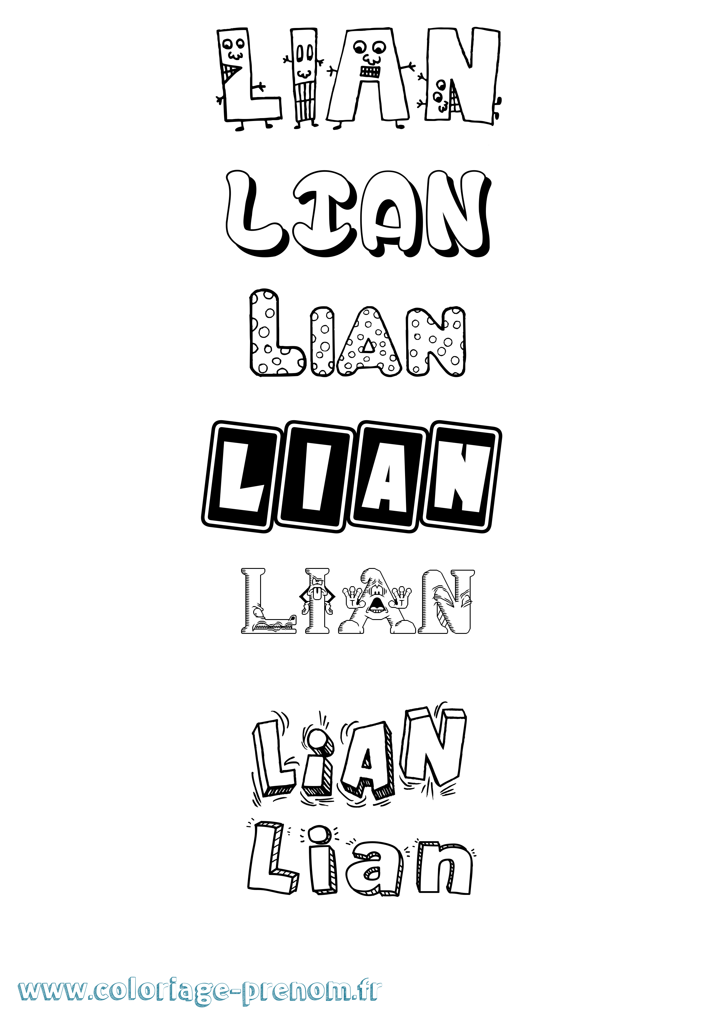Coloriage prénom Lian Fun