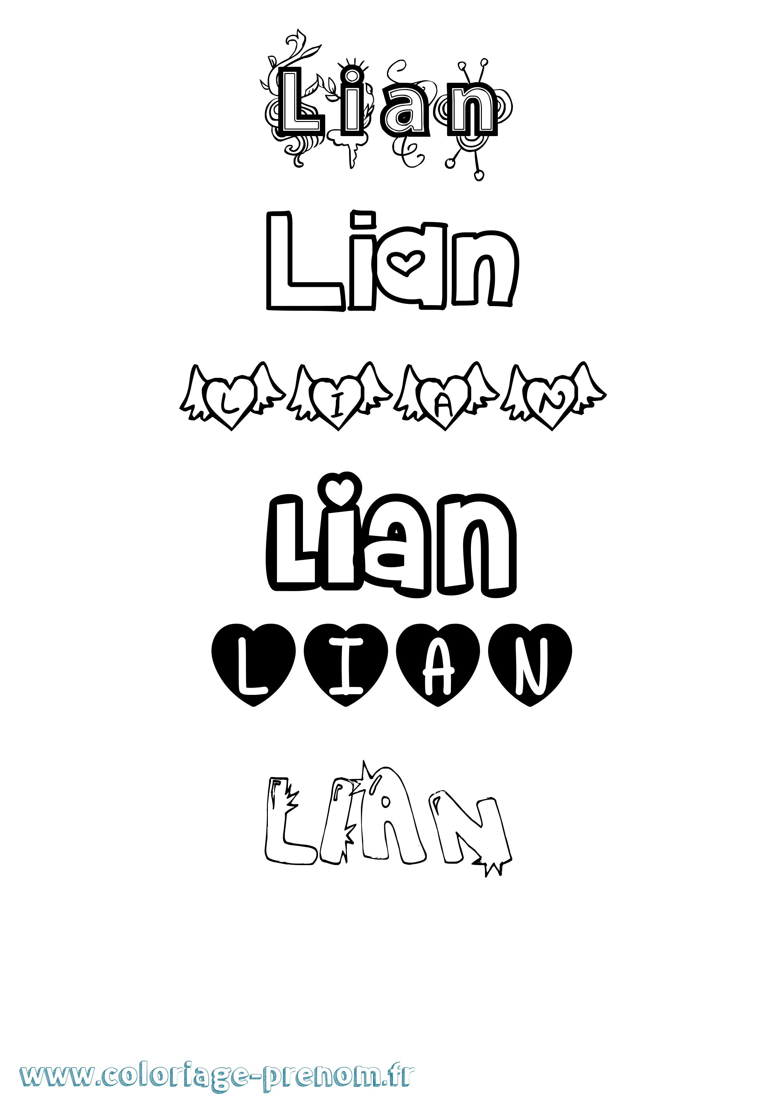 Coloriage prénom Lian Girly
