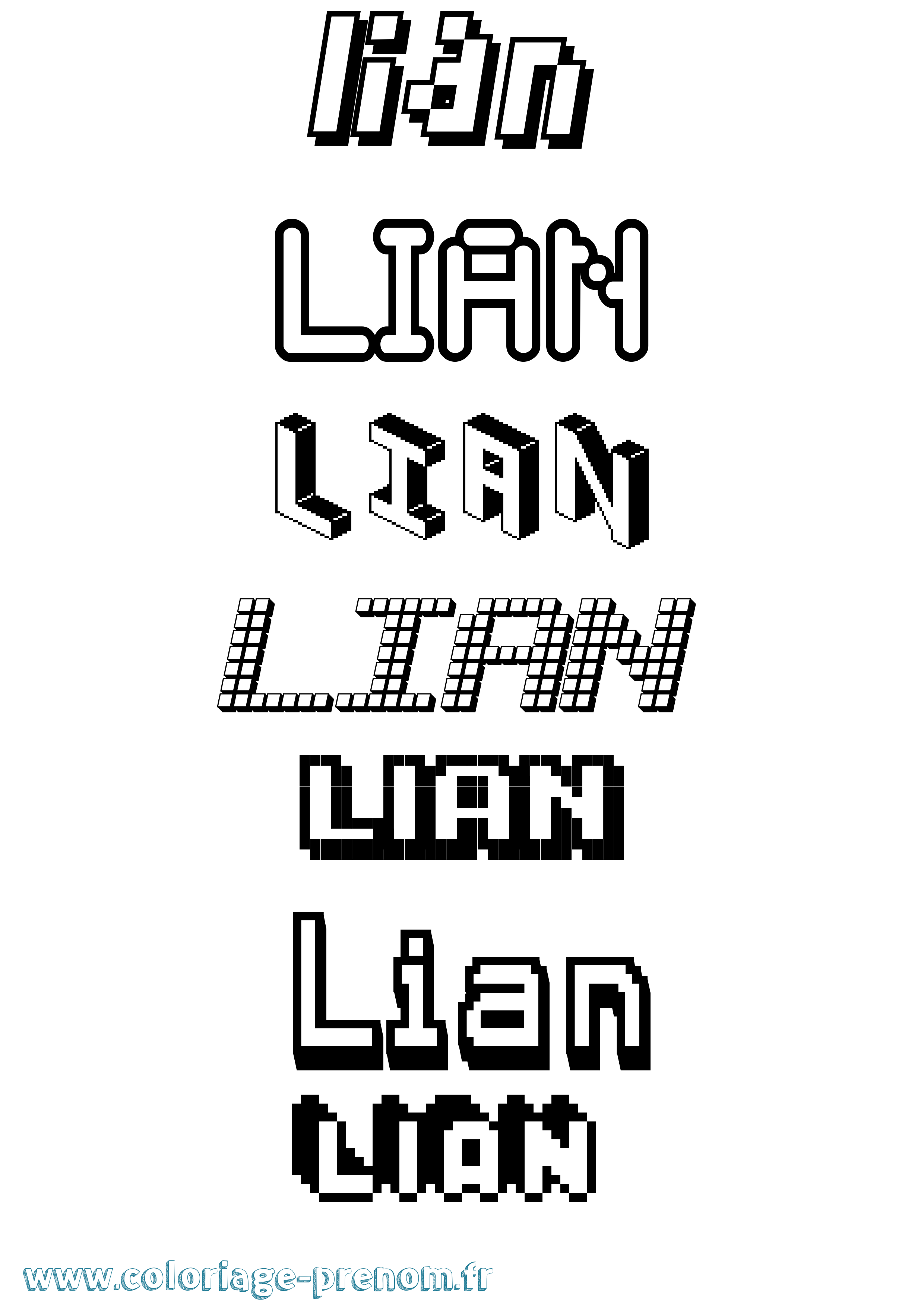 Coloriage prénom Lian Pixel